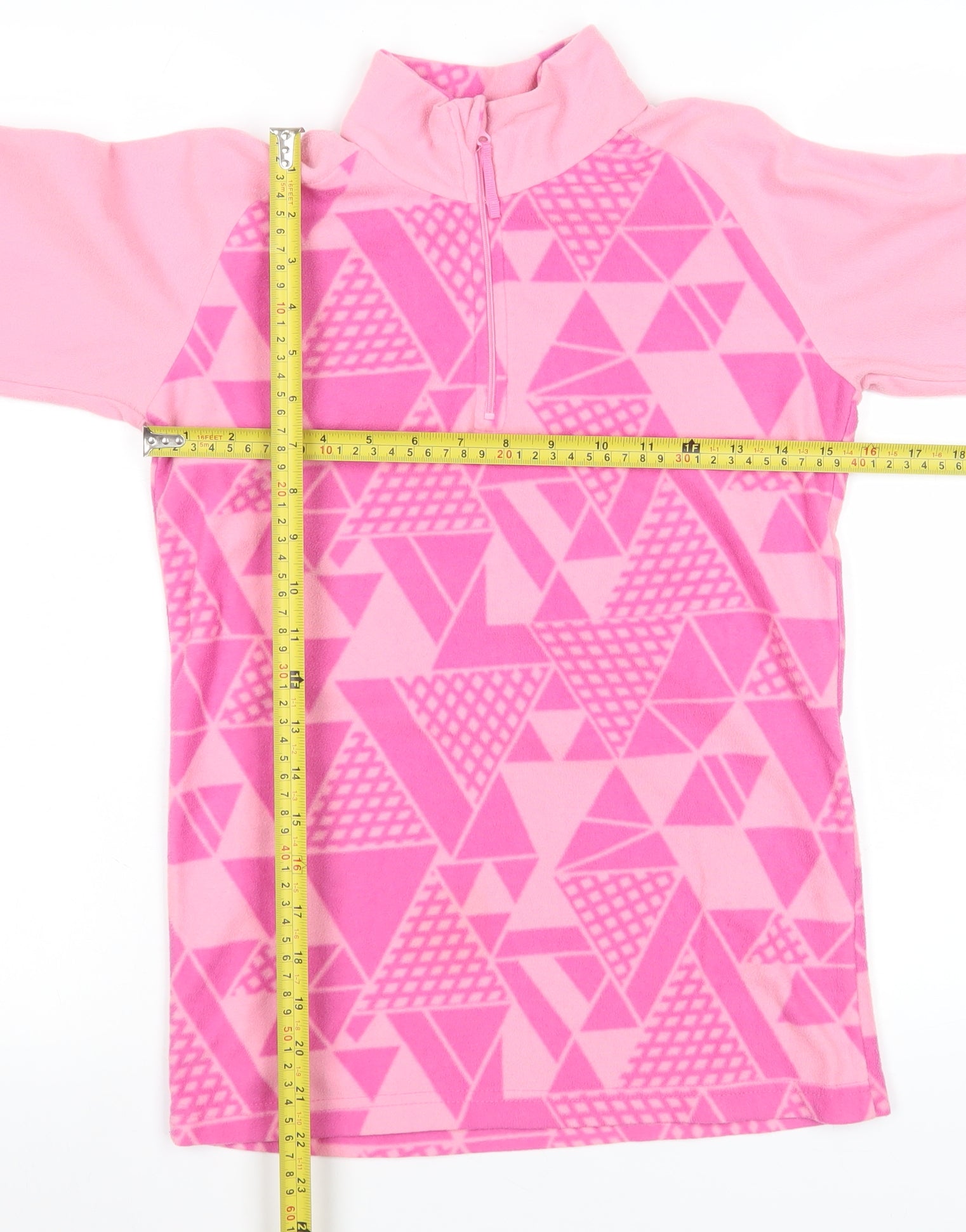 Mountain Warehouse Girls Pullover Sweatshirt Size 11-12 Years Pink Geometric Zip - label detail
