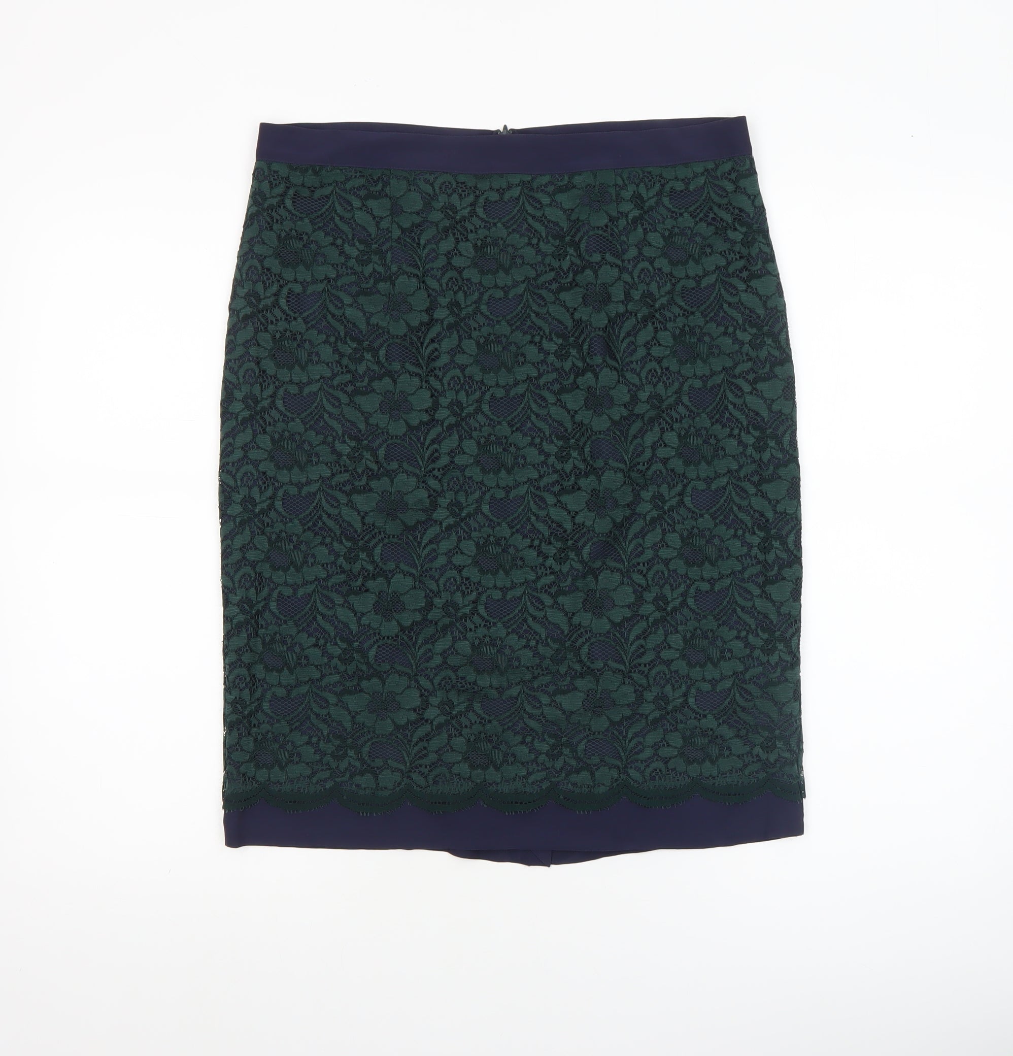 Boden Womens Straight & Pencil Skirt Size 12 Green Floral Business Lined Zip - reverse view
