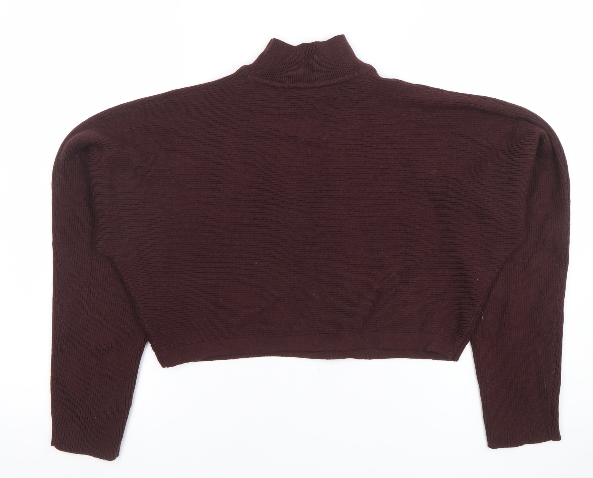 Womens New Look Size S Pullover Jumper Brown Mock Neck Long Sleeve Casual - reverse view