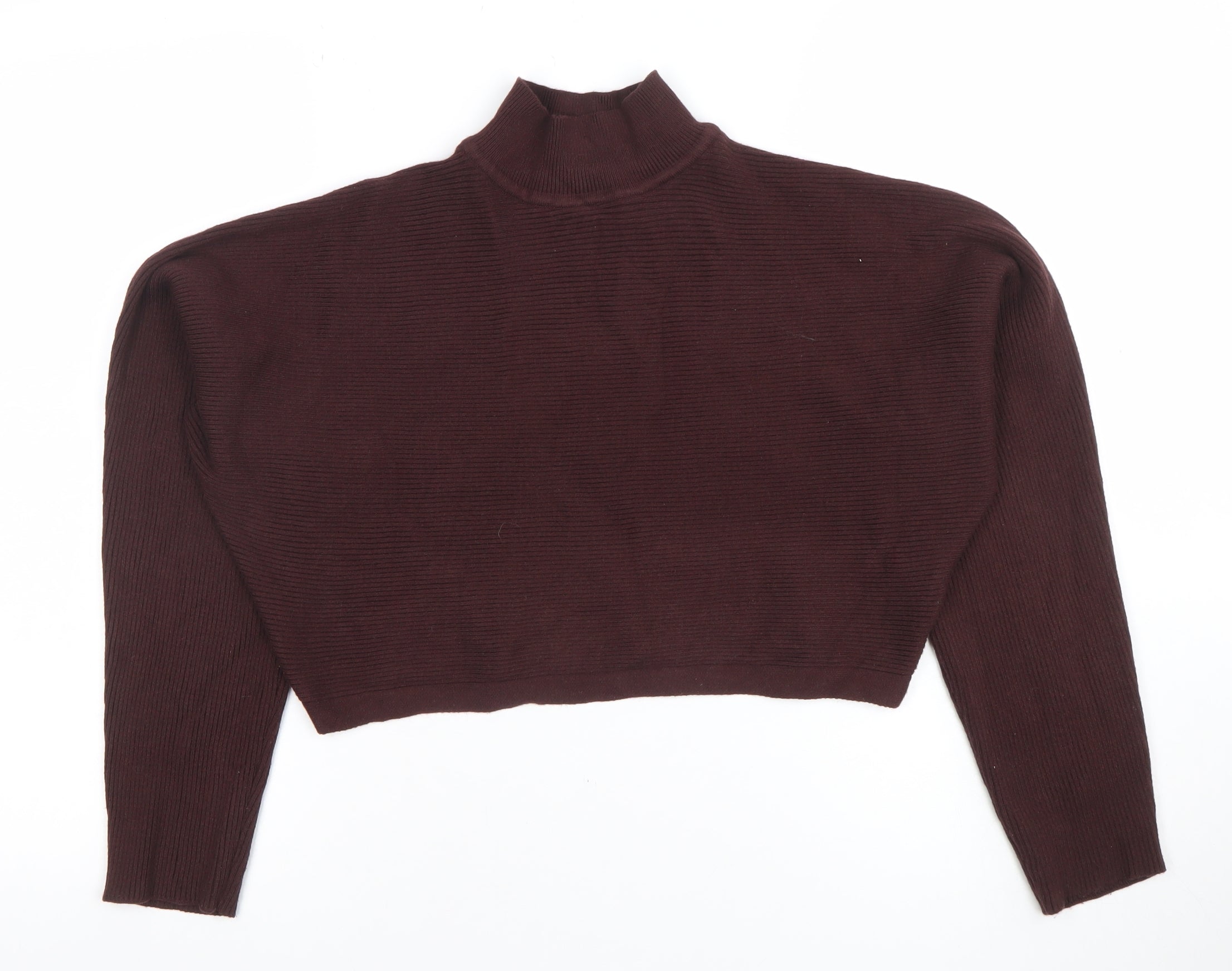 Womens New Look Size S Pullover Jumper Brown Mock Neck Long Sleeve Casual - close detail