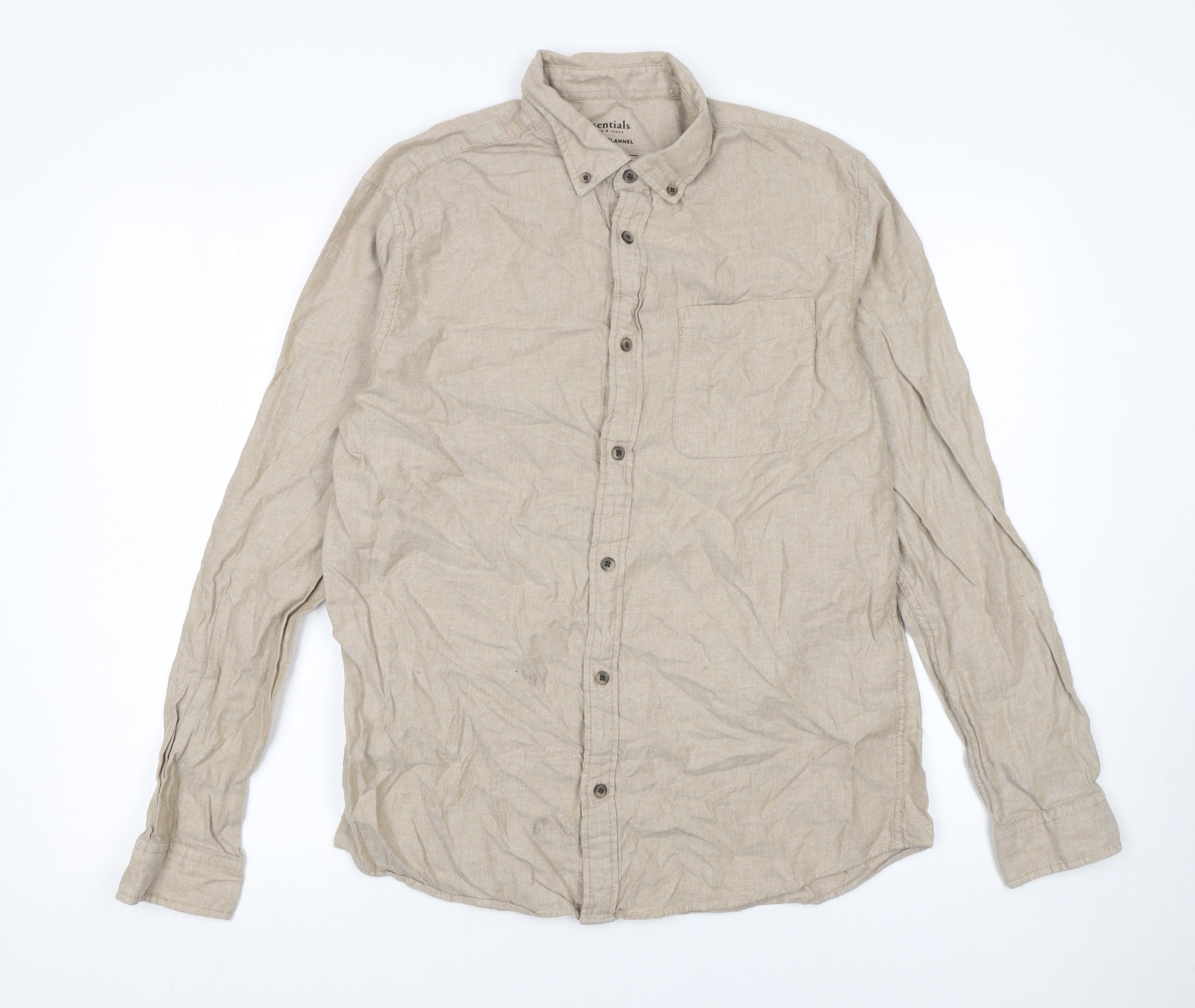 JACK & JONES Mens Button-Up Size M Beige Solid Collared Long Sleeve Casual - reverse view