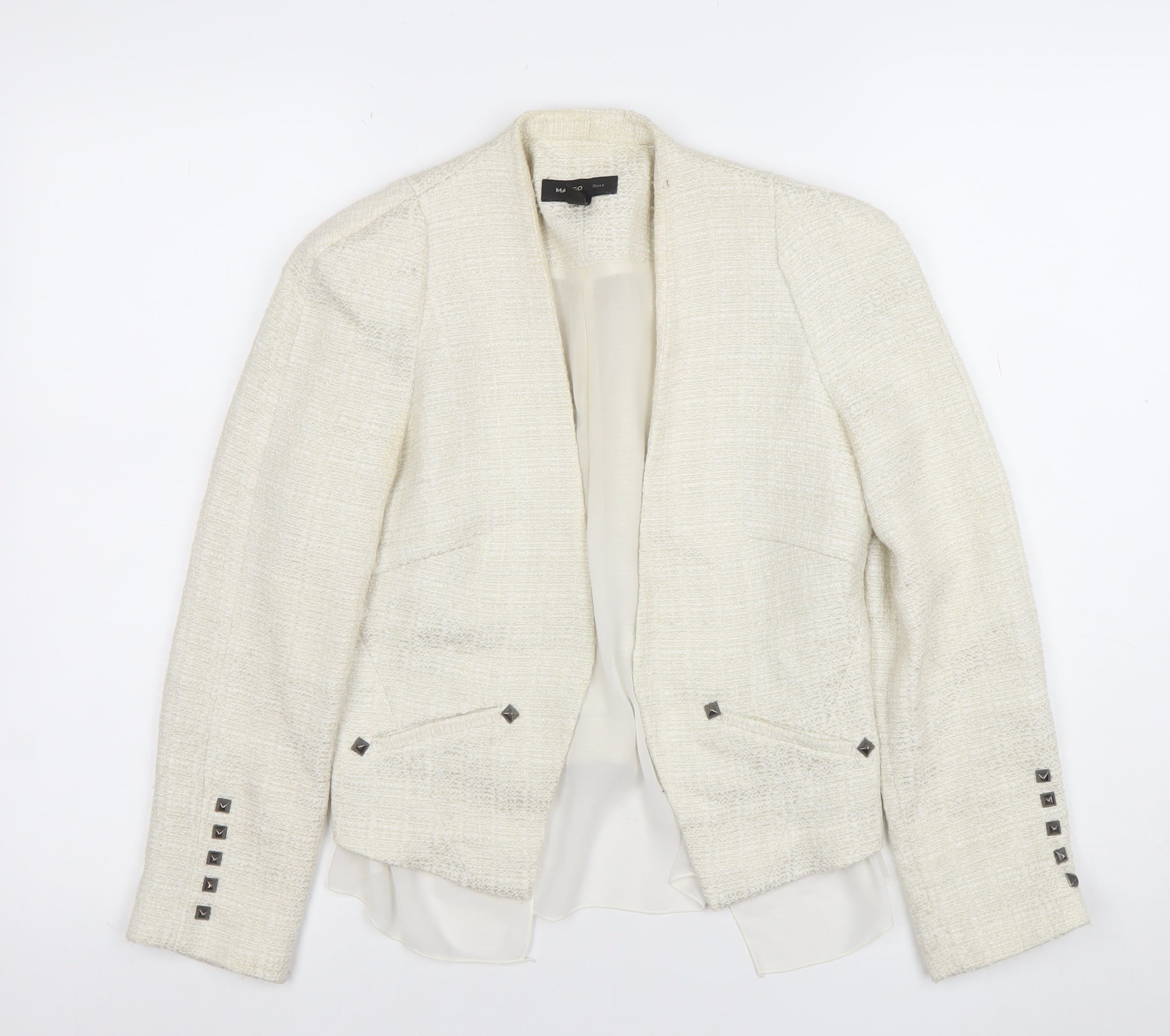 Mango Womens Trouser Suit Blazer Size S Ivory Long Sleeve Business Lined - reverse view