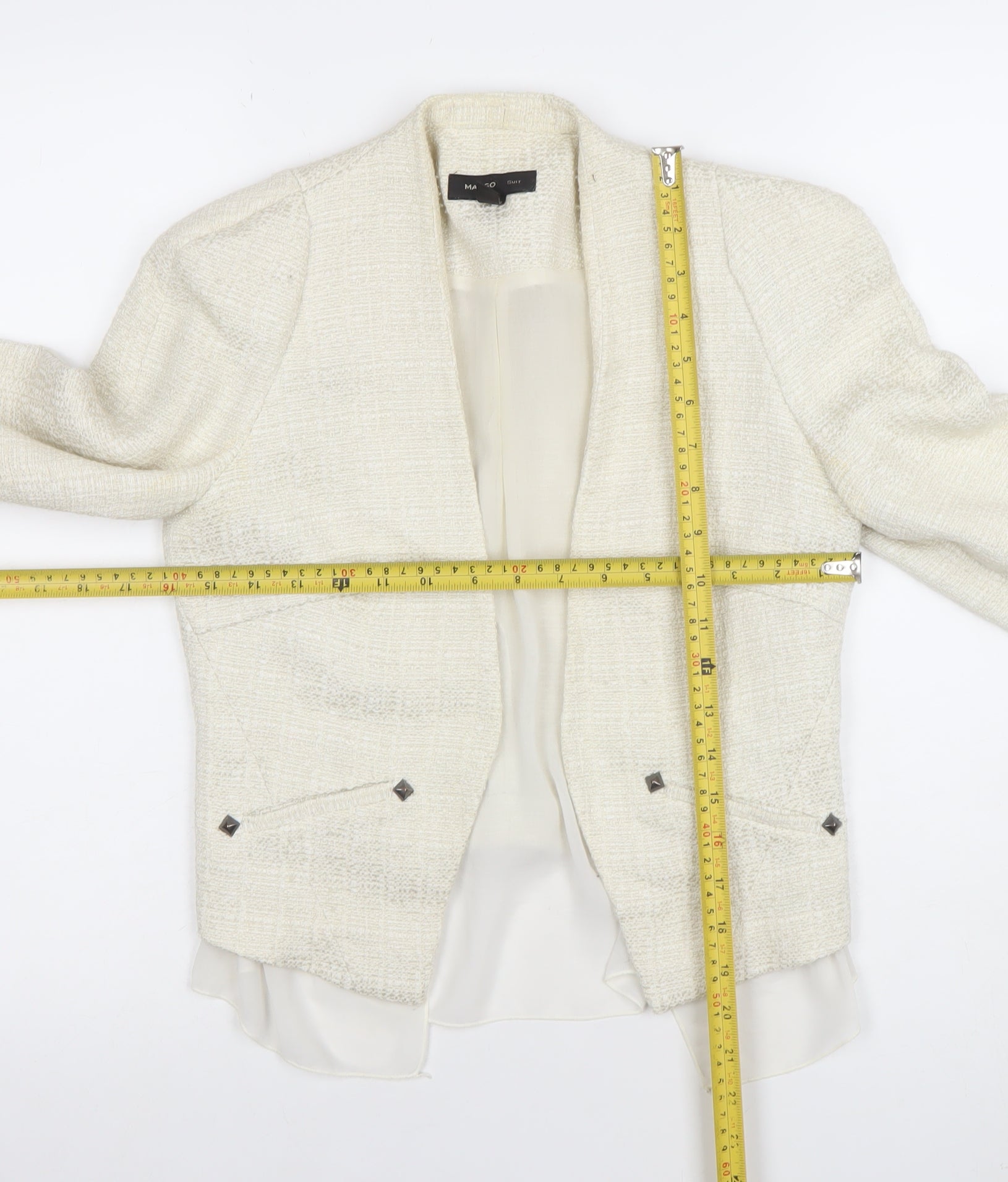 Mango Womens Trouser Suit Blazer Size S Ivory Long Sleeve Business Lined - label detail
