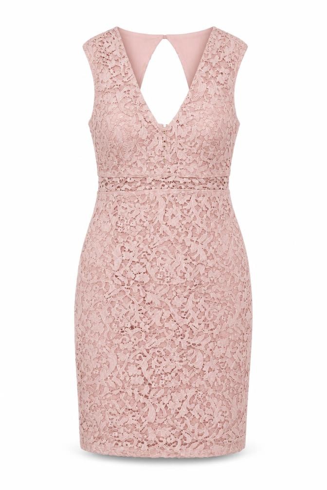 River Island Womens Bodycon Dress Size 16 Pink Floral Knee Length V-Neck Lined - front view