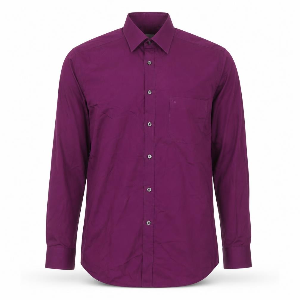 Remus Uomo Mens Dress Shirt Size 16 Purple Solid Collared Long Sleeve Formal - front view