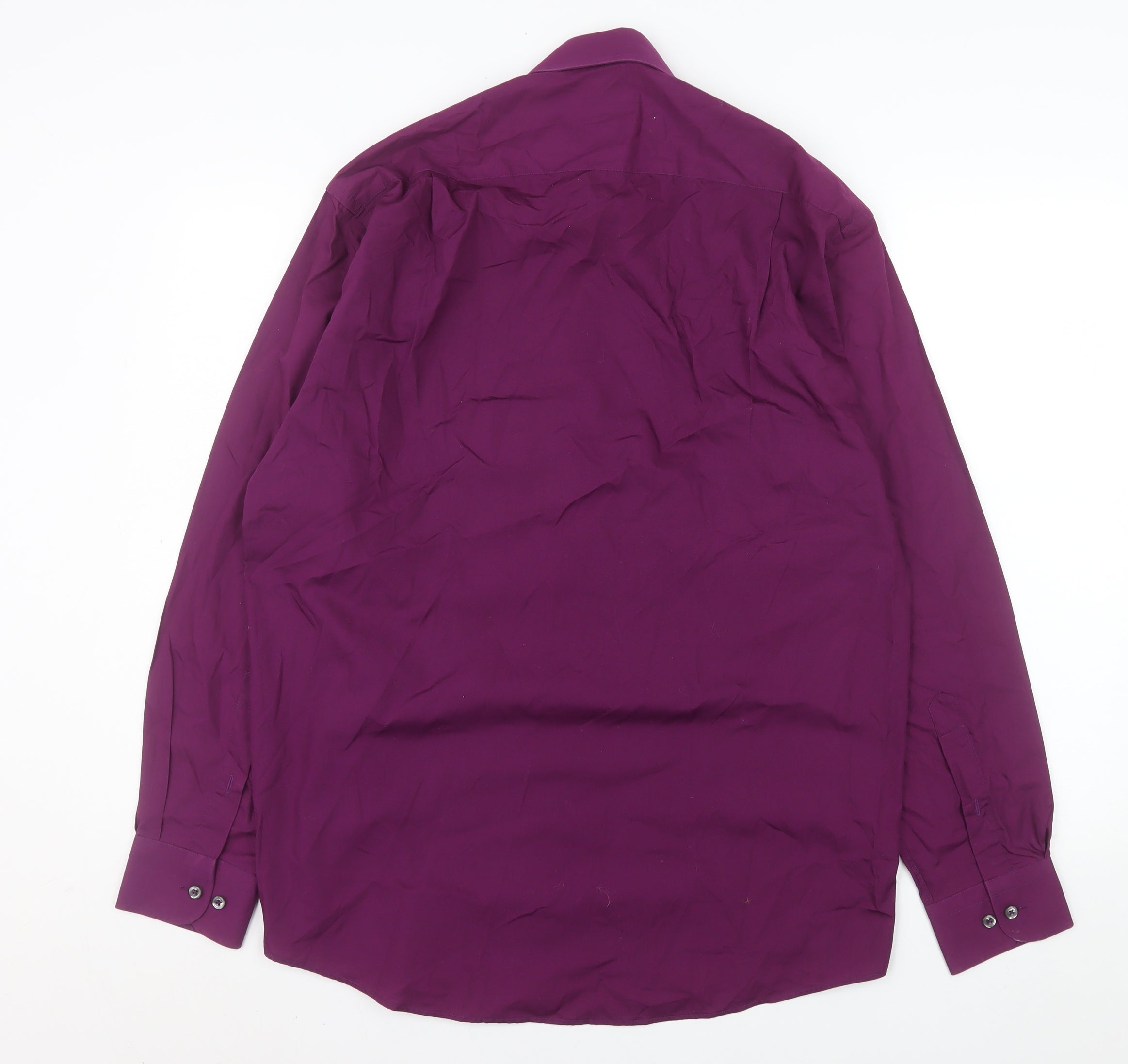 Remus Uomo Mens Dress Shirt Size 16 Purple Solid Collared Long Sleeve Formal - close detail