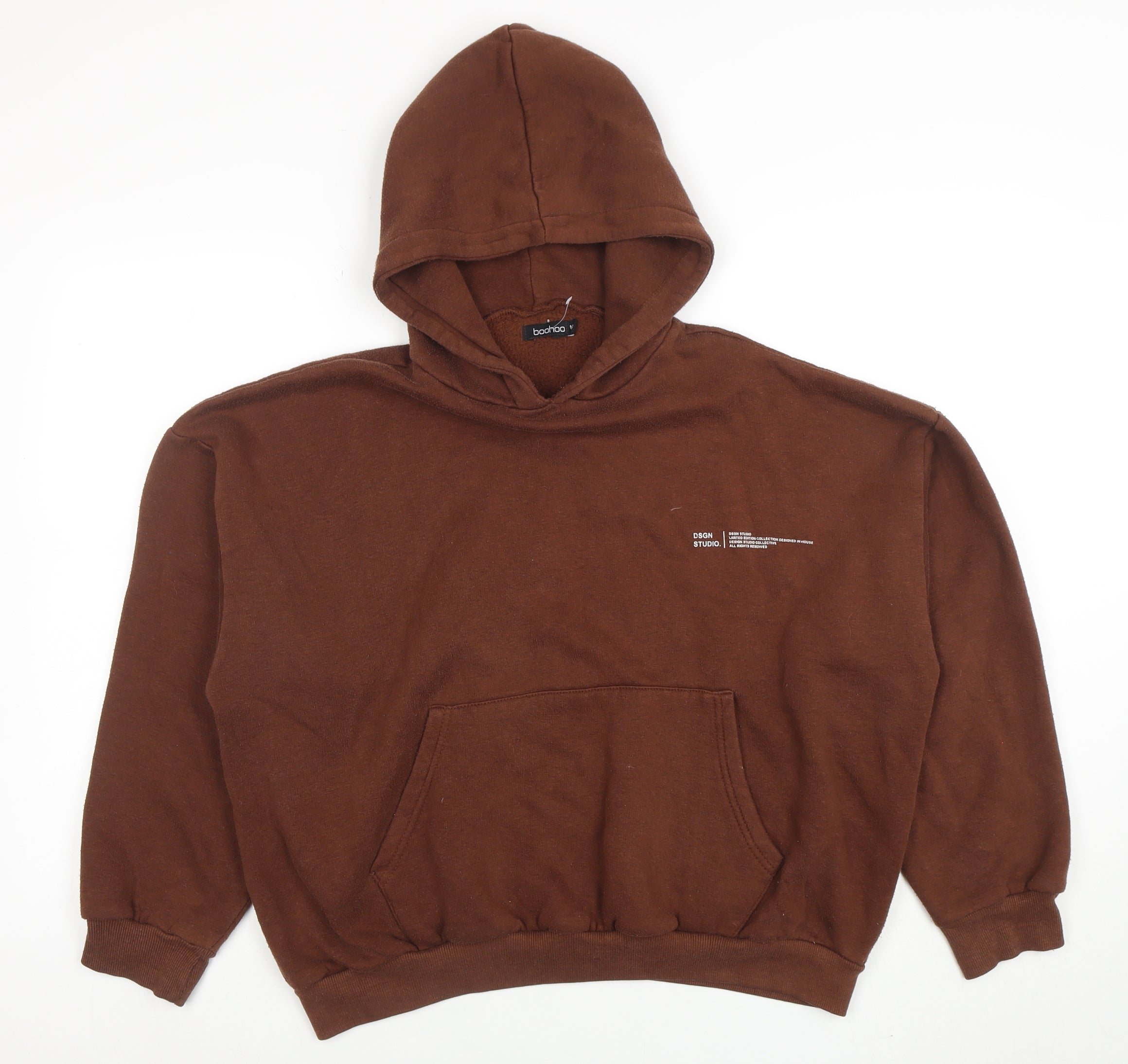 Womens Boohoo Size M Pullover Hoodie Brown Long Sleeve Casual Hooded Logo - reverse view