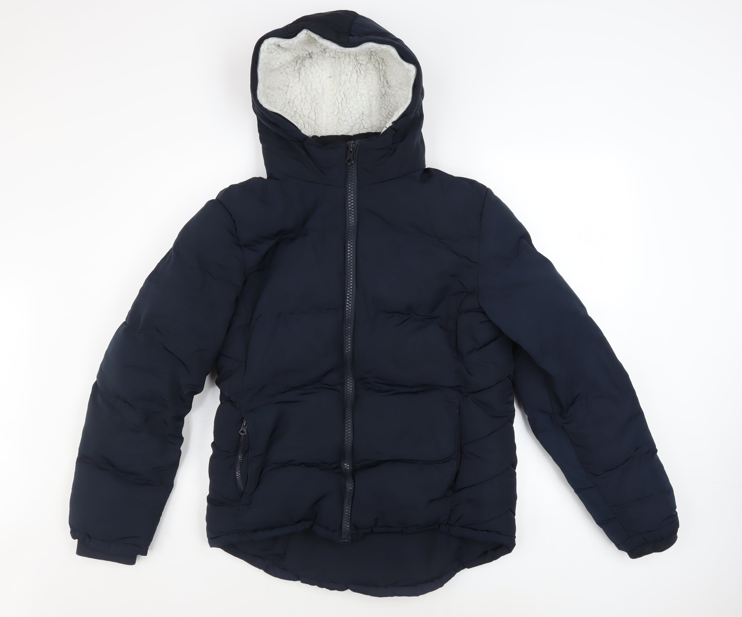 SoulCal & Co Womens Puffer Jacket Size 10 Blue Mid-Length Long Sleeve Casual Zip - reverse view