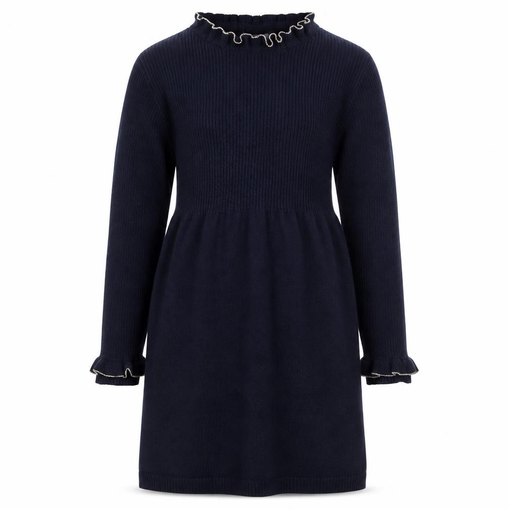 Primark Girls Sweater Dress Size 6-7 Years Blue Knee Length High Neck Casual - front view