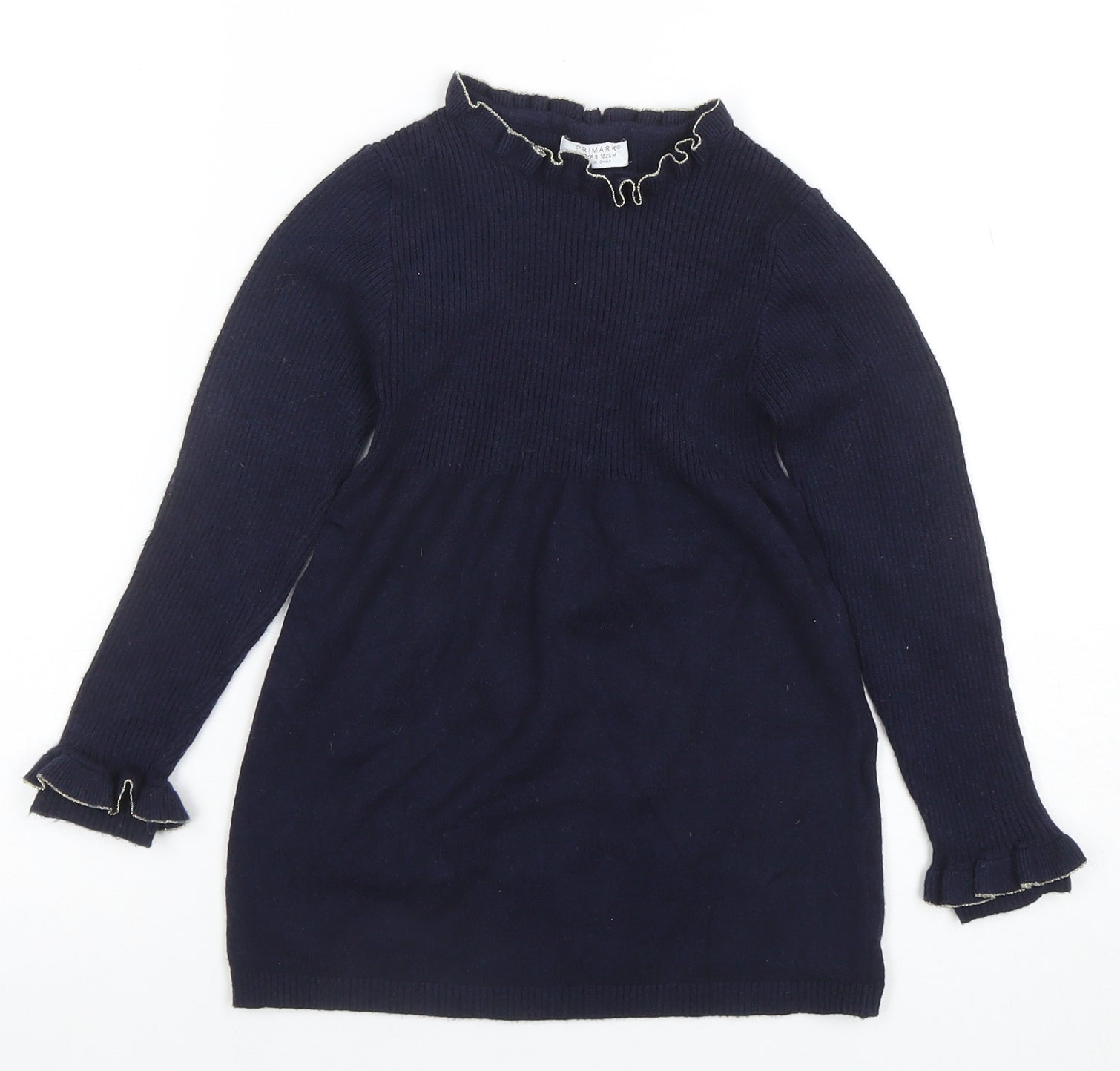 Primark Girls Sweater Dress Size 6-7 Years Blue Knee Length High Neck Casual - reverse view