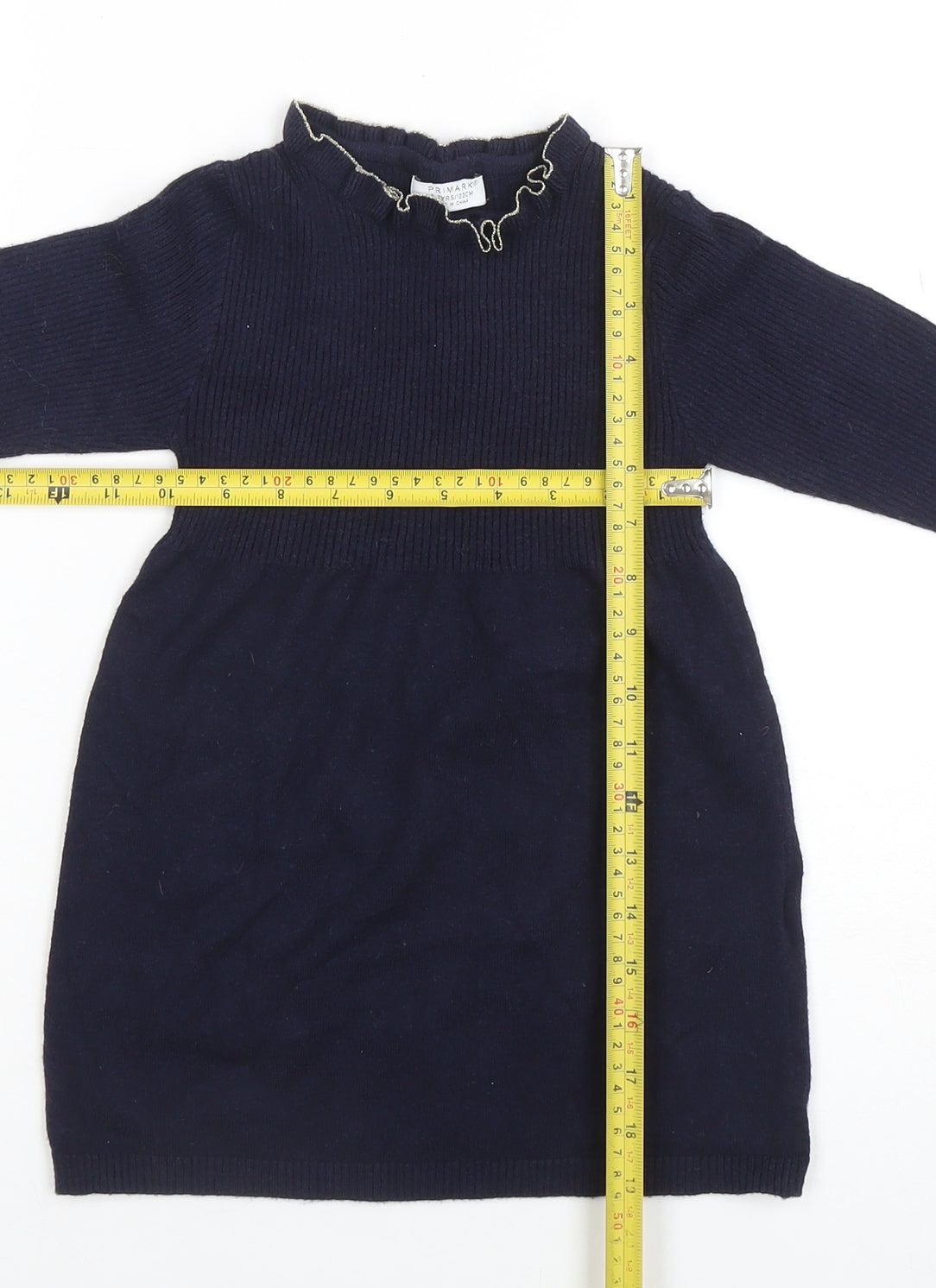 Primark Girls Sweater Dress Size 6-7 Years Blue Knee Length High Neck Casual - label detail