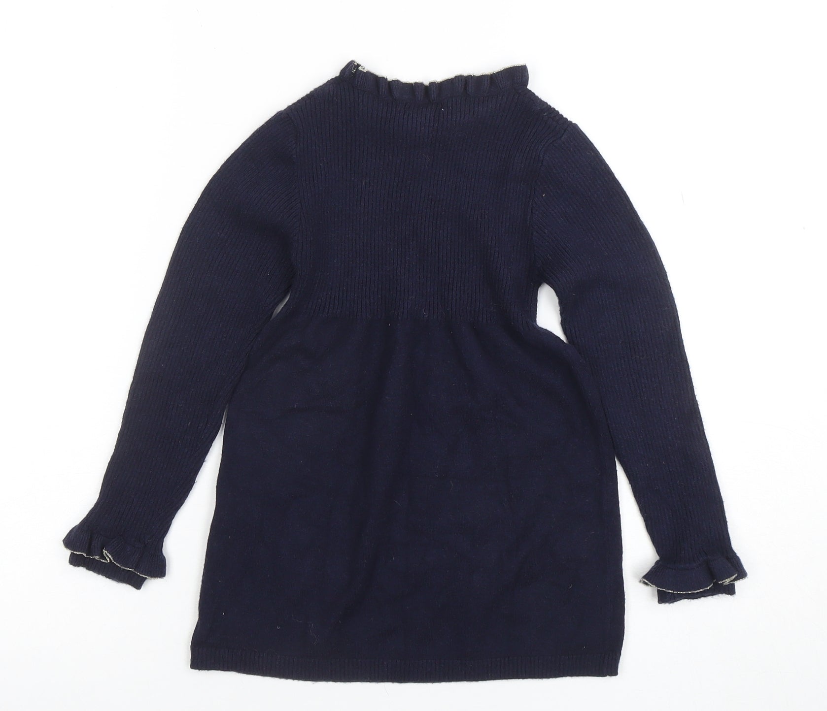 Primark Girls Sweater Dress Size 6-7 Years Blue Knee Length High Neck Casual - close detail
