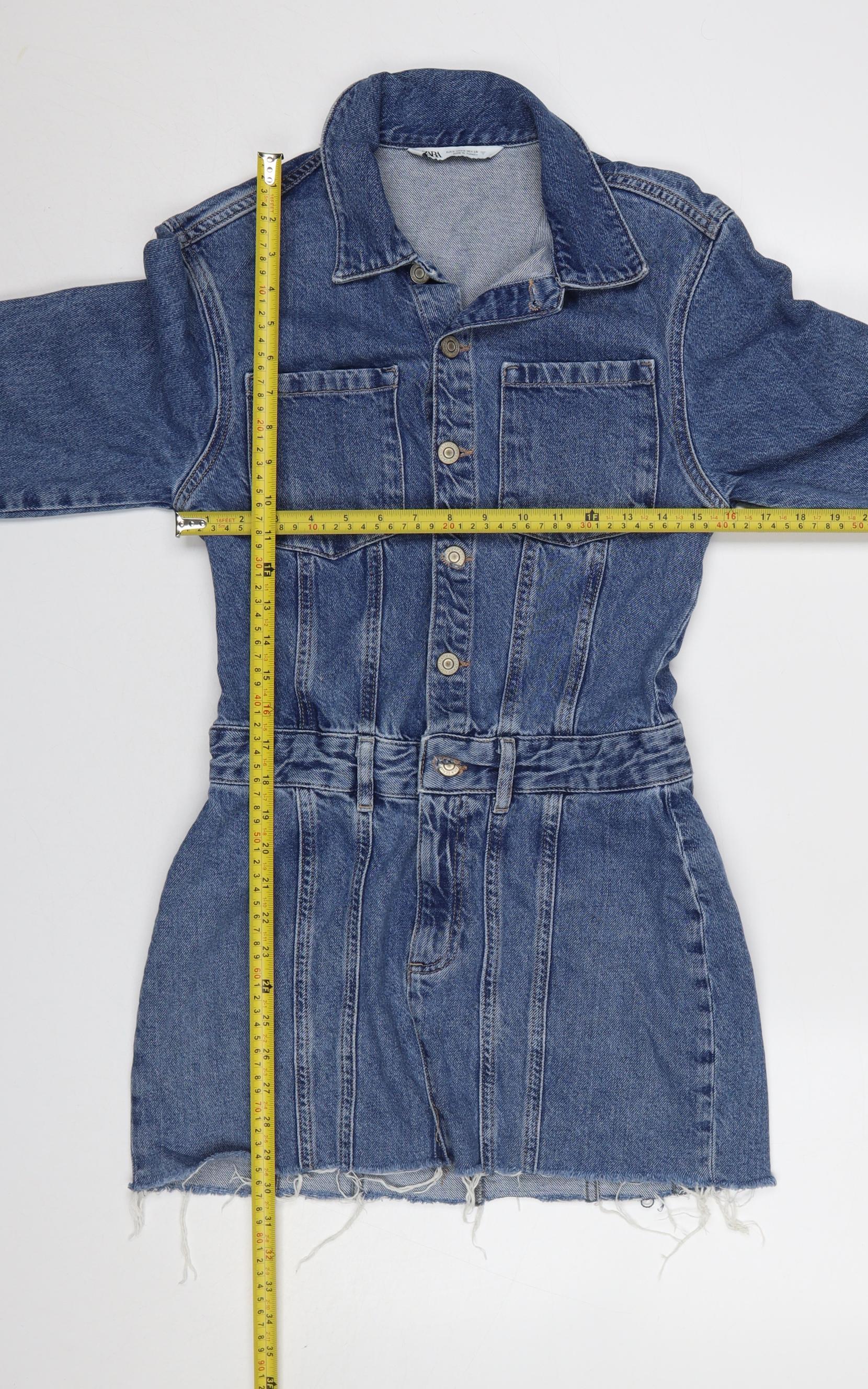 Zara Womens Shirt Dress Size S Blue Mini Collared Long Sleeve Casual Button - label detail