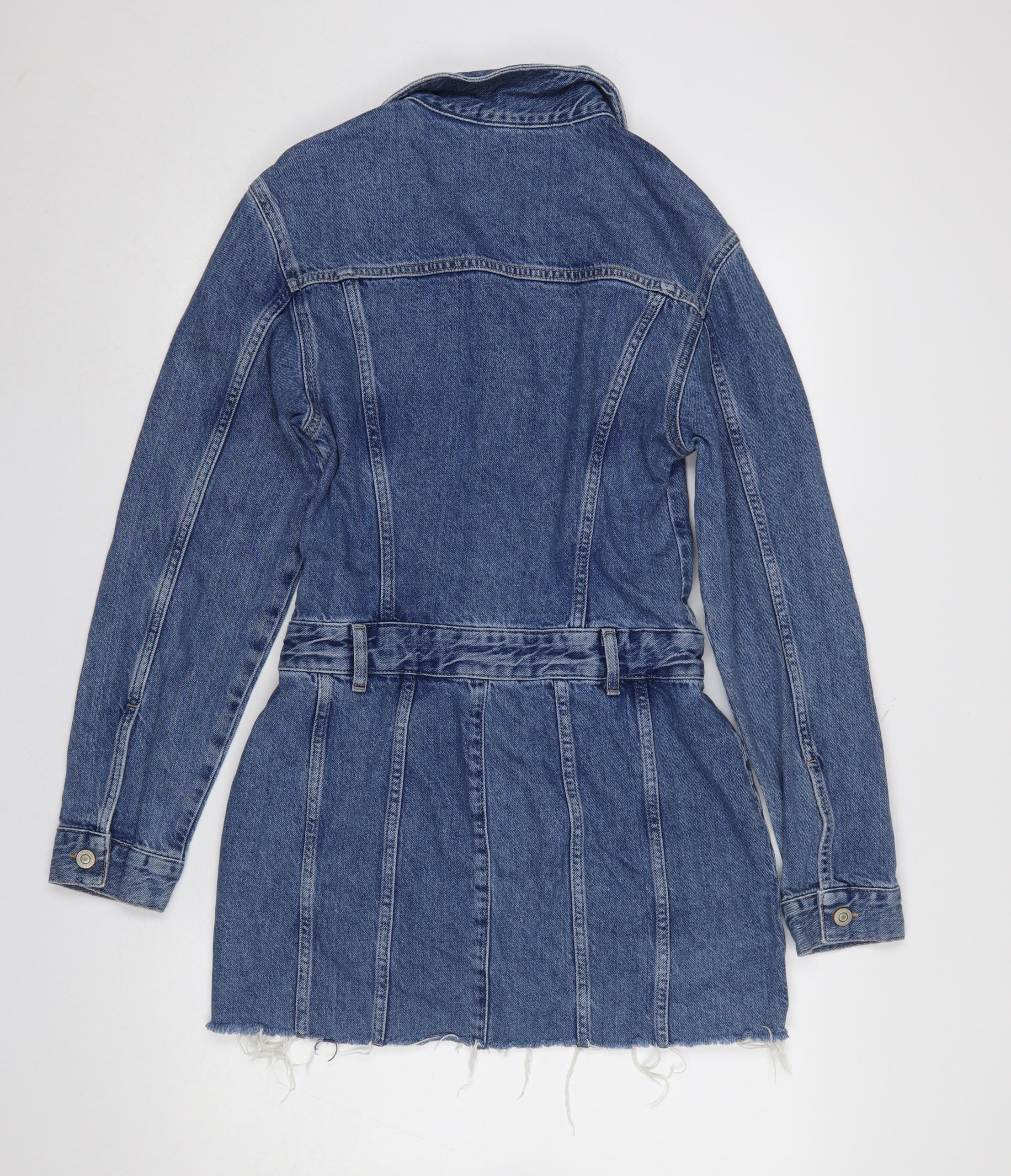 Zara Womens Shirt Dress Size S Blue Mini Collared Long Sleeve Casual Button - close detail