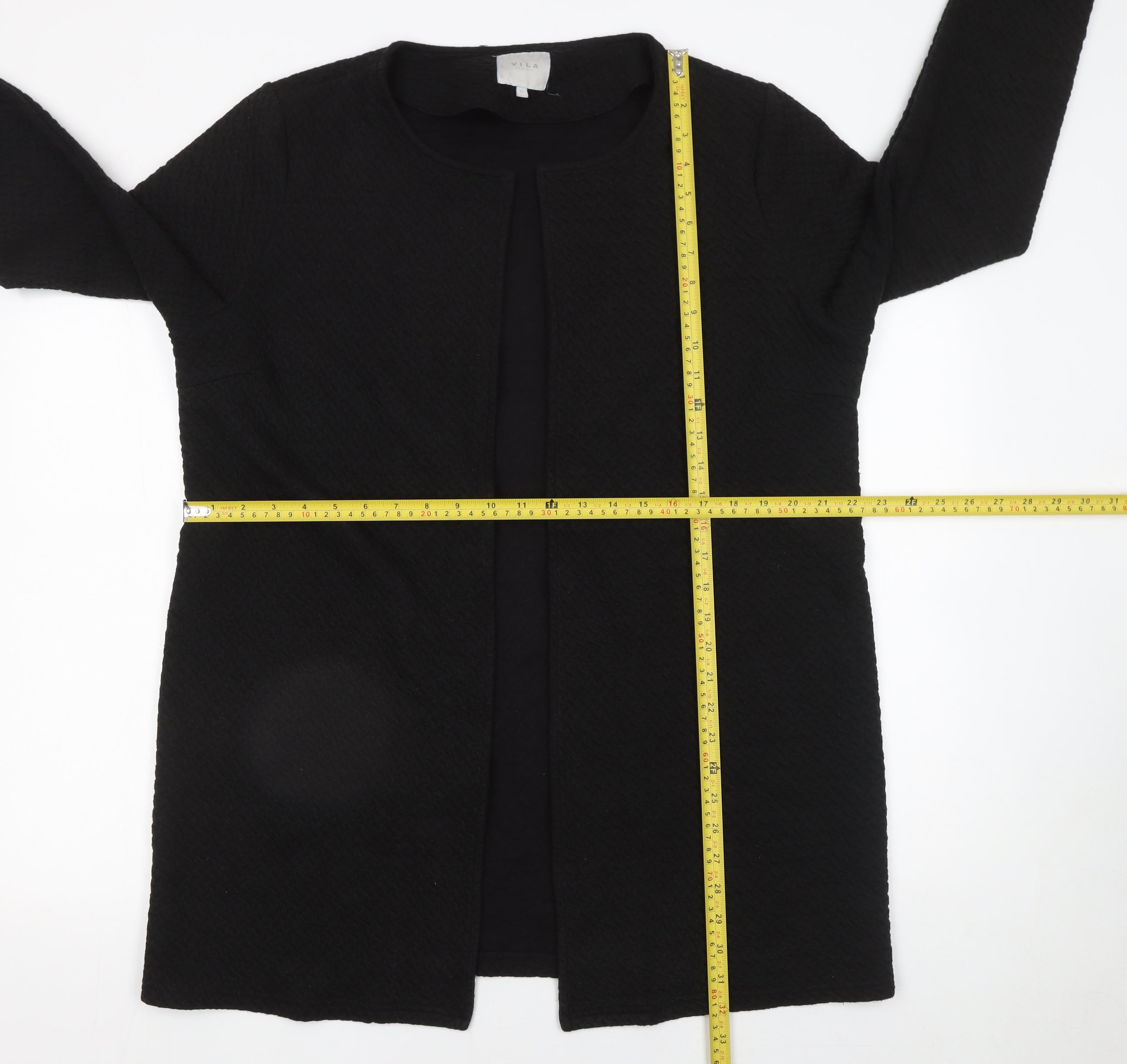VILA Womens Cardigan Jumper Size XL Black Round Neck Long Sleeve Casual Open - label detail