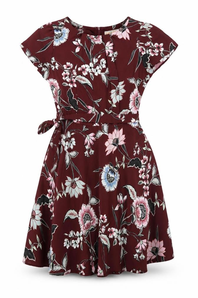 Billie & Blossom Womens Fit & Flare Dress Size 12 Red Floral Knee Length Casual - front view