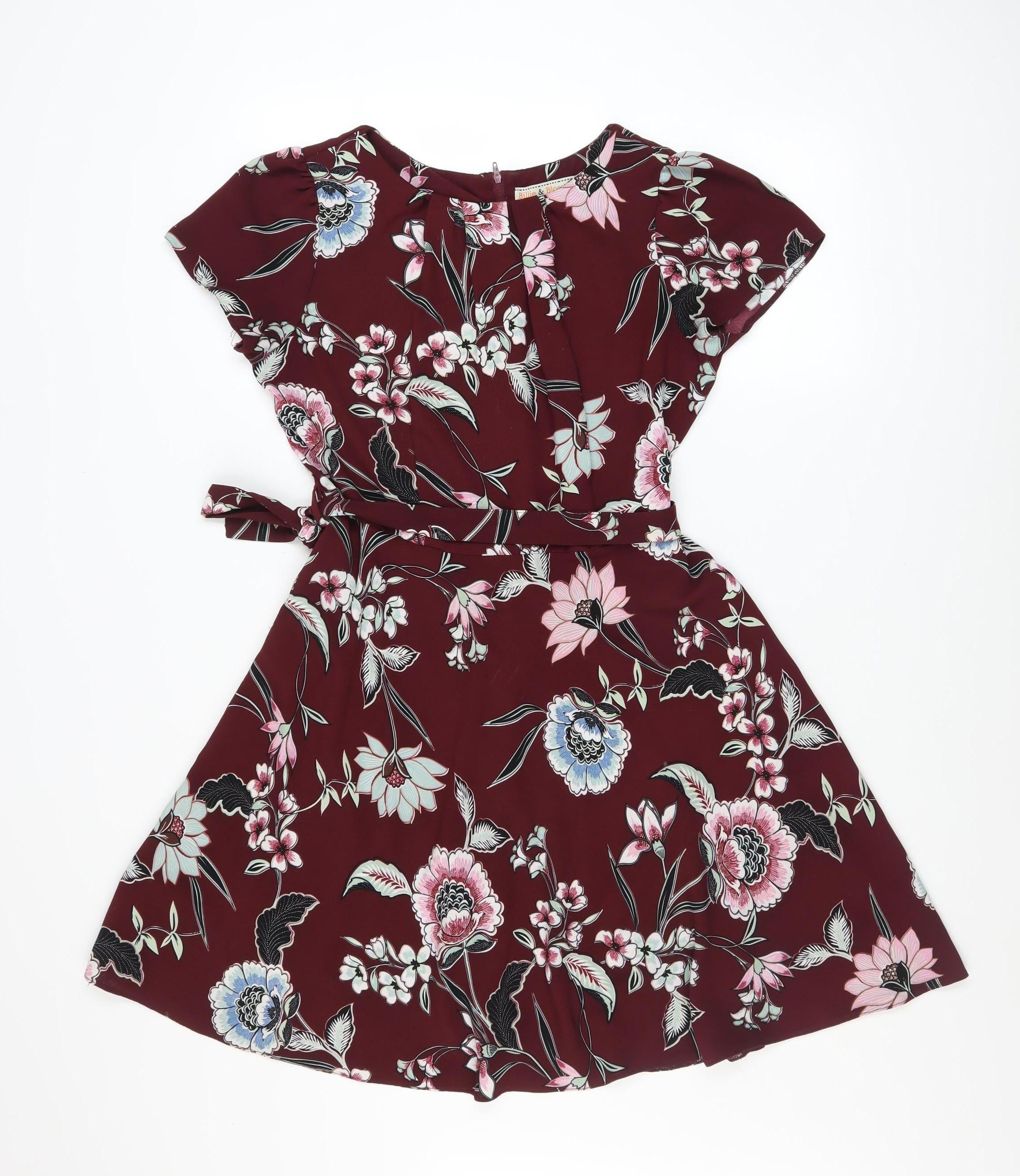 Billie & Blossom Womens Fit & Flare Dress Size 12 Red Floral Knee Length Casual - reverse view