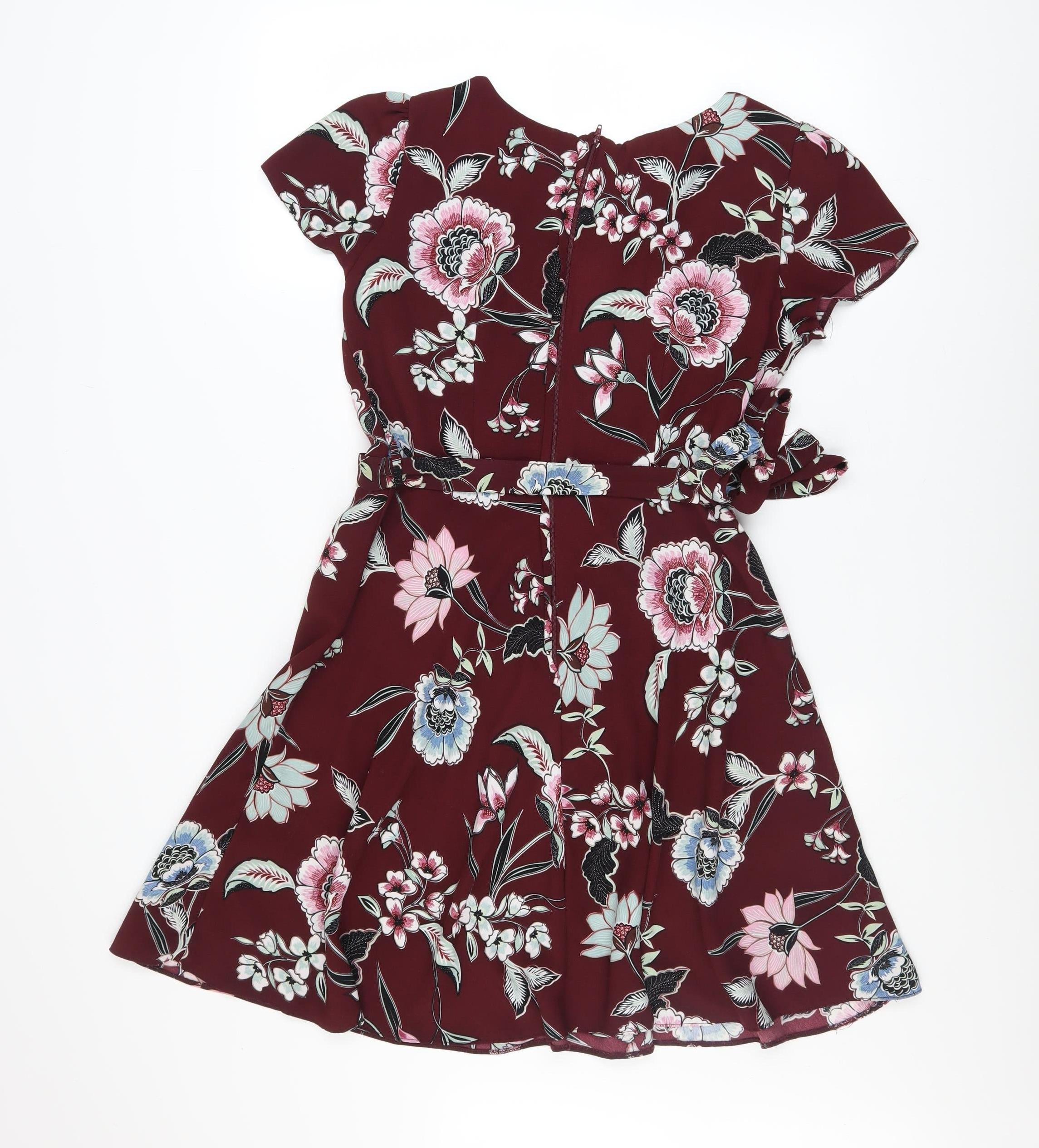 Billie & Blossom Womens Fit & Flare Dress Size 12 Red Floral Knee Length Casual - close detail