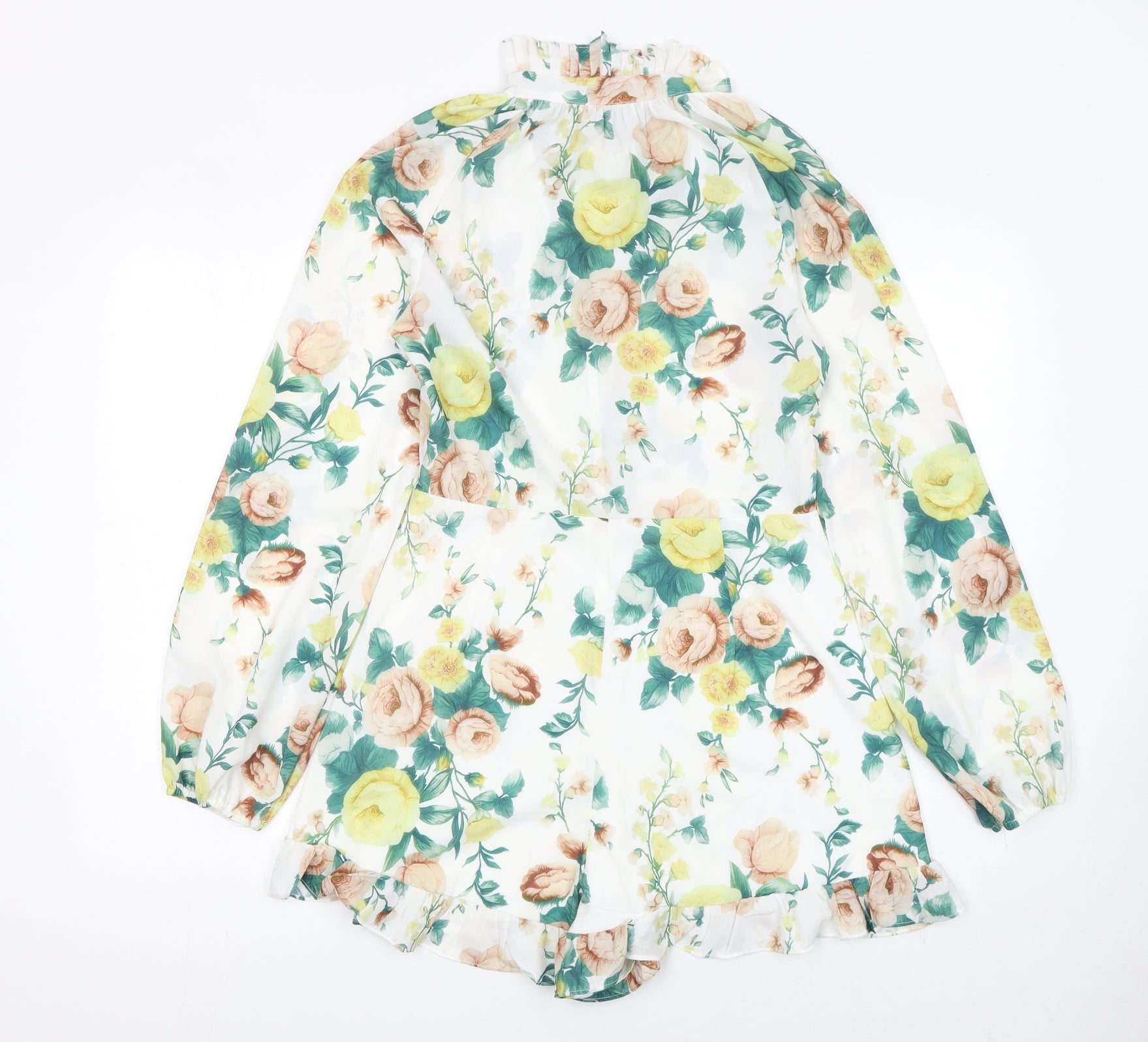 Boohoo Womens Playsuit One-Piece Size 10 Multicoloured Floral Long Sleeve Casual - close detail