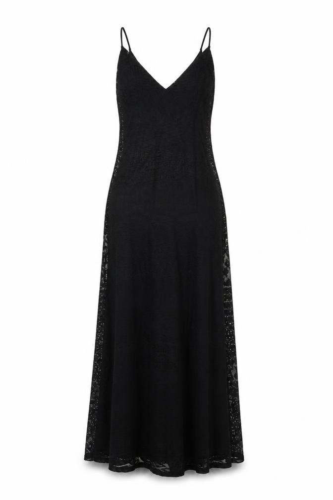 ASOS Womens Slip Dress Size 10 Black Long V-Neck Sleeveless Party/Cocktail Lace - front view