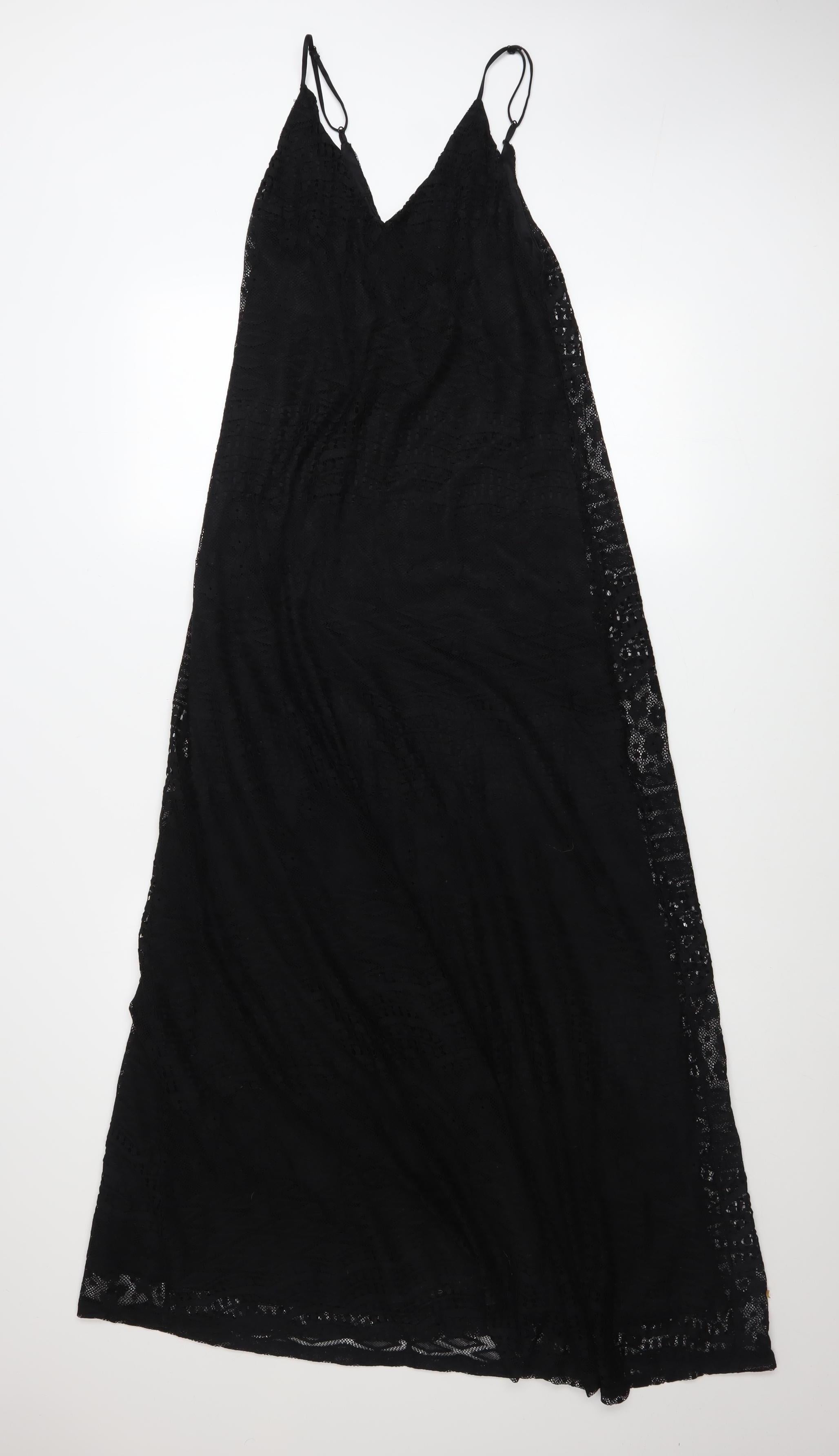 ASOS Womens Slip Dress Size 10 Black Long V-Neck Sleeveless Party/Cocktail Lace - reverse view