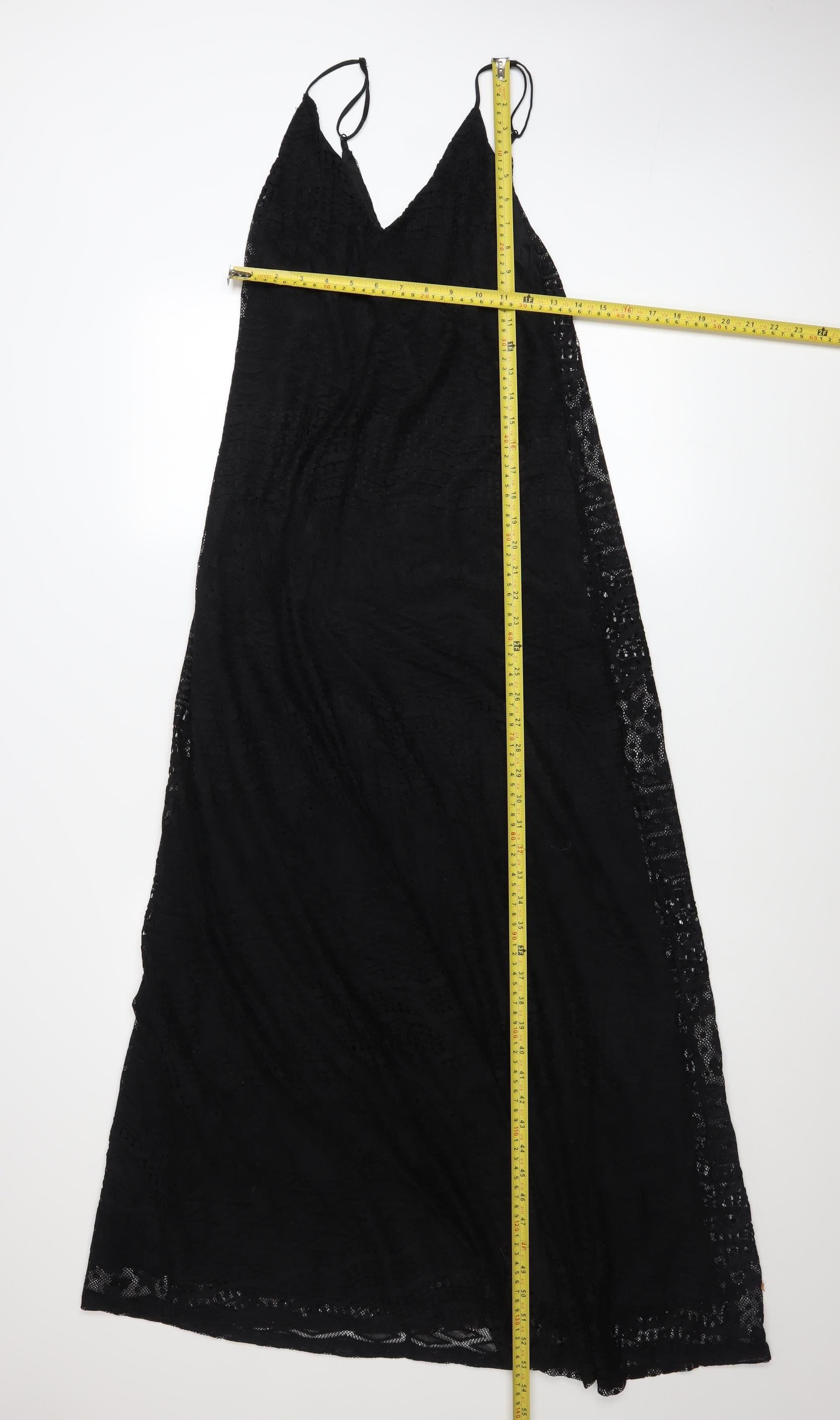 ASOS Womens Slip Dress Size 10 Black Long V-Neck Sleeveless Party/Cocktail Lace - label detail