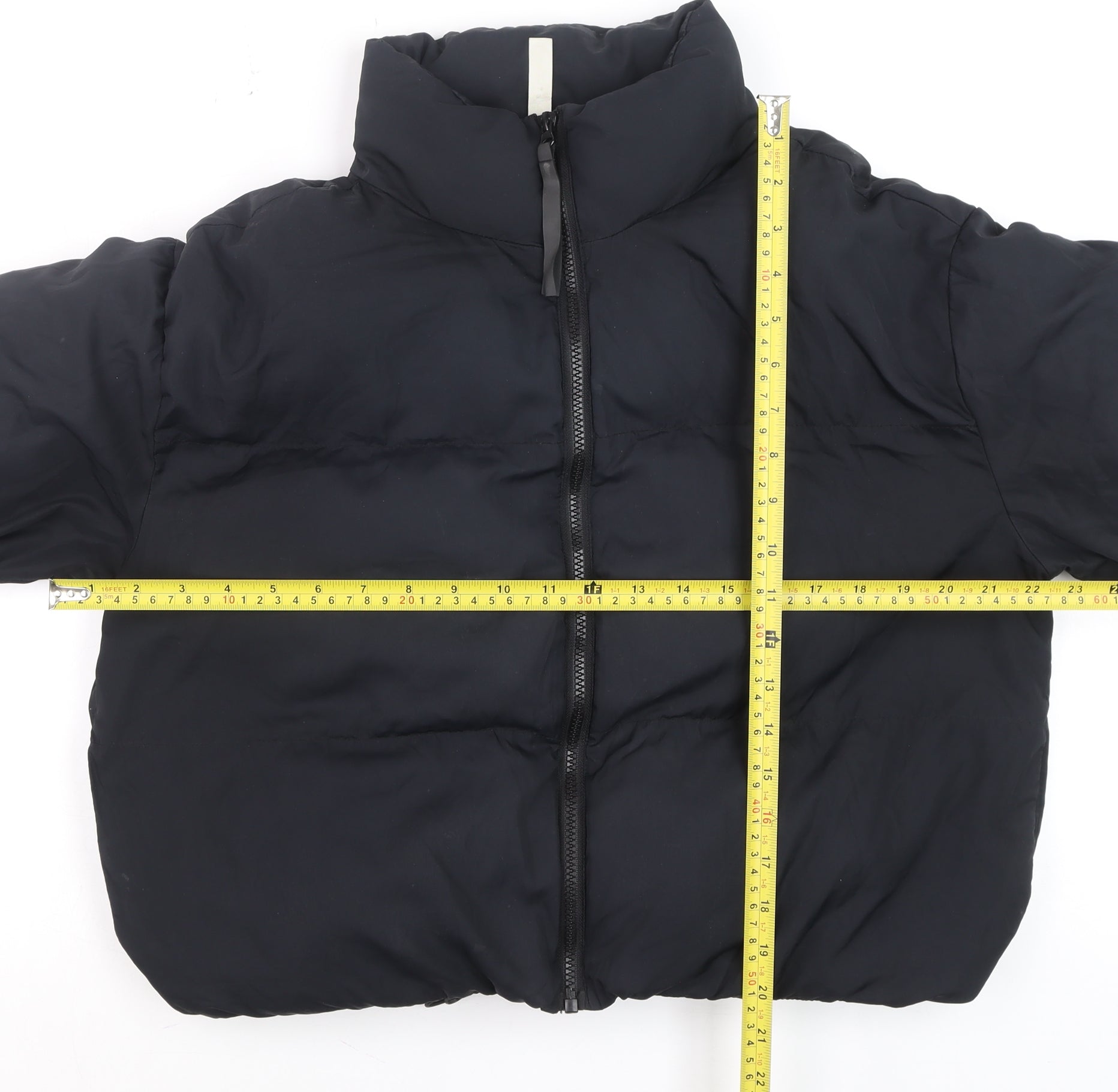 Fabletics Mens Puffer Jacket Size S Black Short Casual Full Zip Zip - label detail