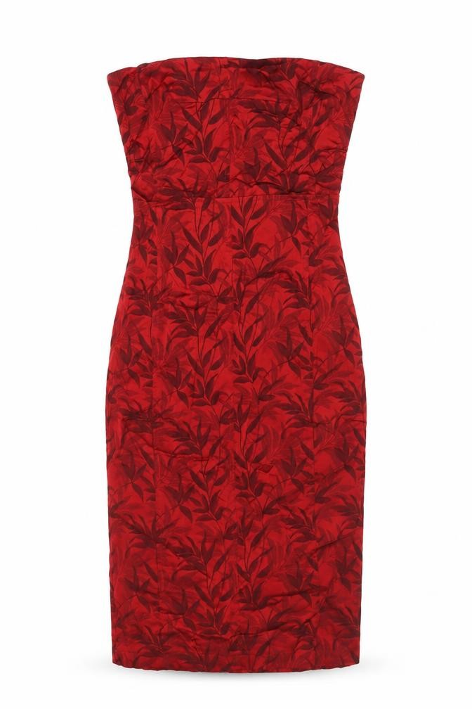 NEXT Womens Sheath Dress Size 10 Red Floral Knee Length Strapless Sleeveless Zip - front view