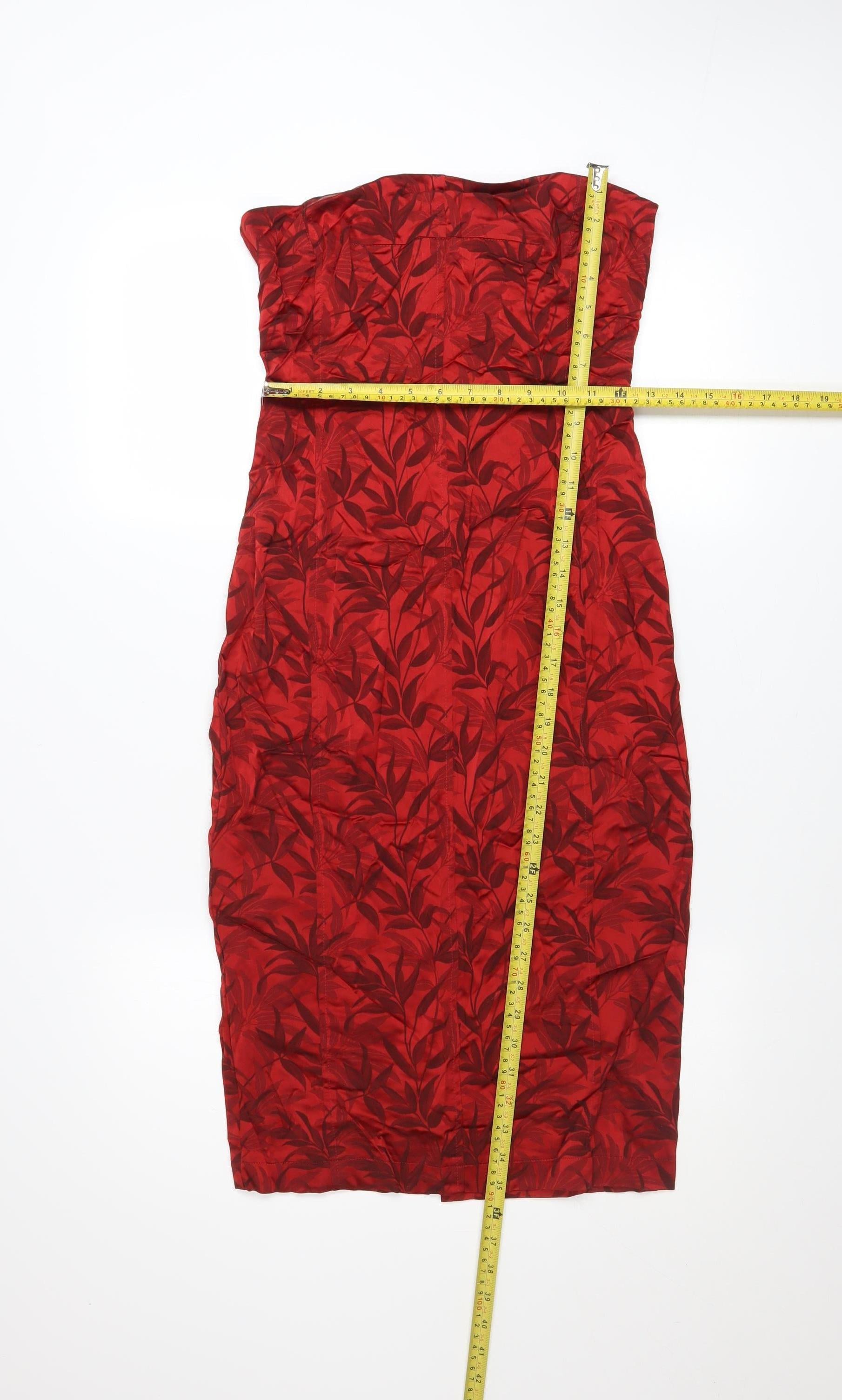 NEXT Womens Sheath Dress Size 10 Red Floral Knee Length Strapless Sleeveless Zip - label detail