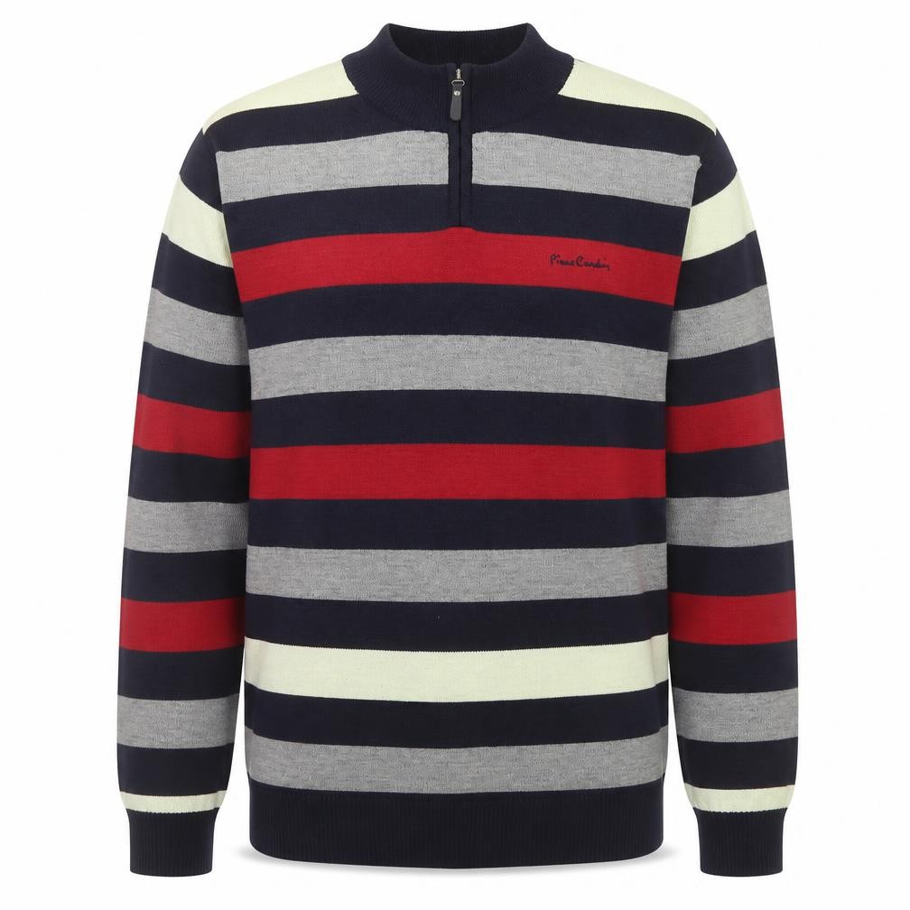 Pierre Cardin Mens 1/2 Zip Sweatshirt Size L Multicoloured Striped Long Sleeve - front view