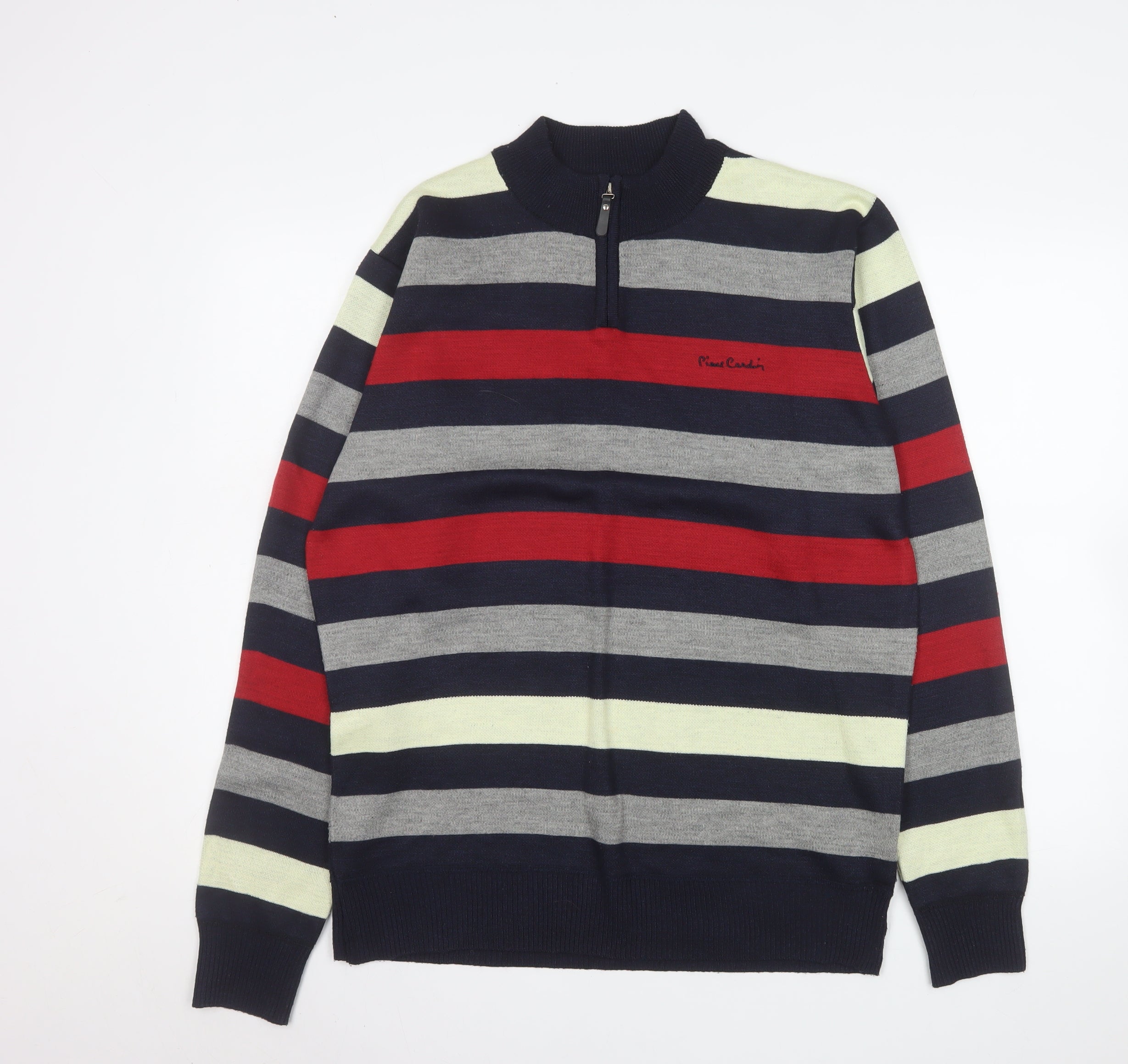 Pierre Cardin Mens 1/2 Zip Sweatshirt Size L Multicoloured Striped Long Sleeve - reverse view