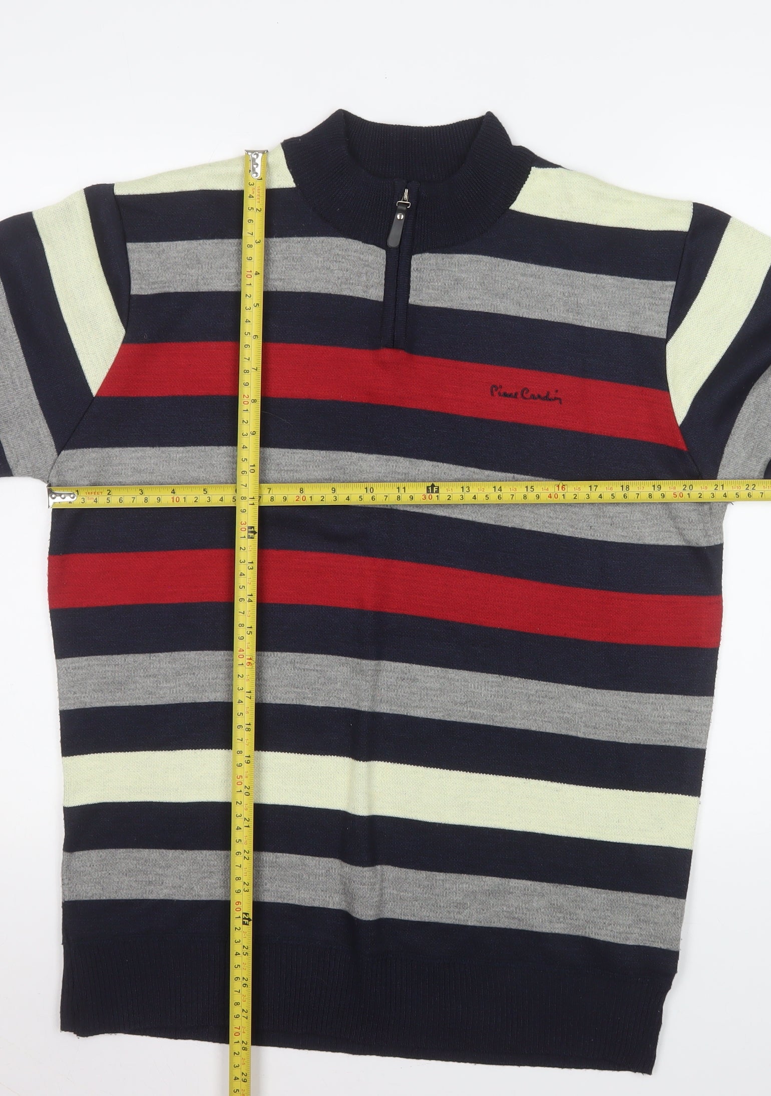 Pierre Cardin Mens 1/2 Zip Sweatshirt Size L Multicoloured Striped Long Sleeve - label detail