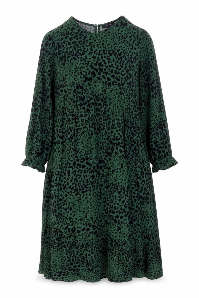 New Look Womens A-Line Dress Size 16 Green Animal Print Midi Round Neck Casual - front view