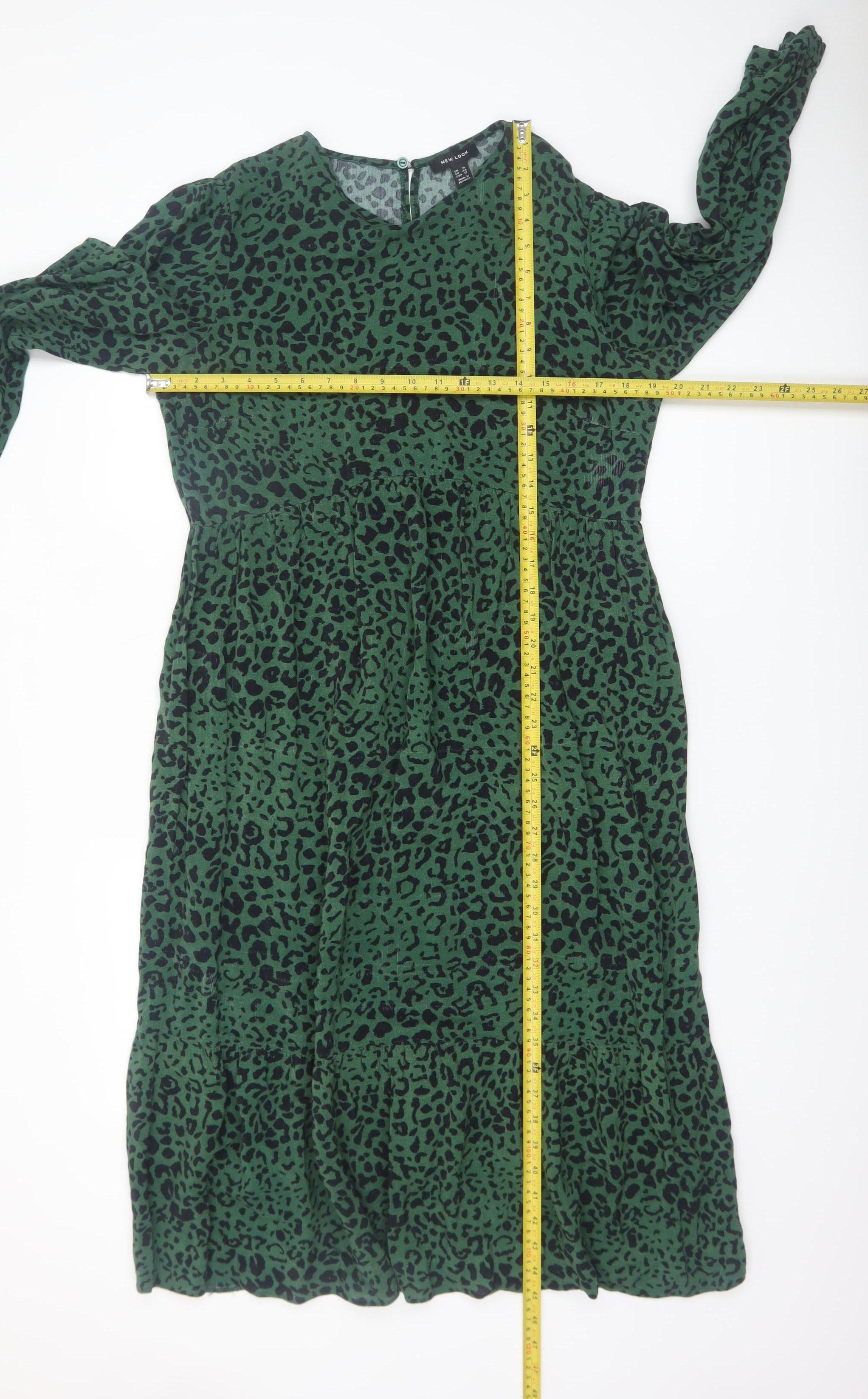 New Look Womens A-Line Dress Size 16 Green Animal Print Midi Round Neck Casual - label detail