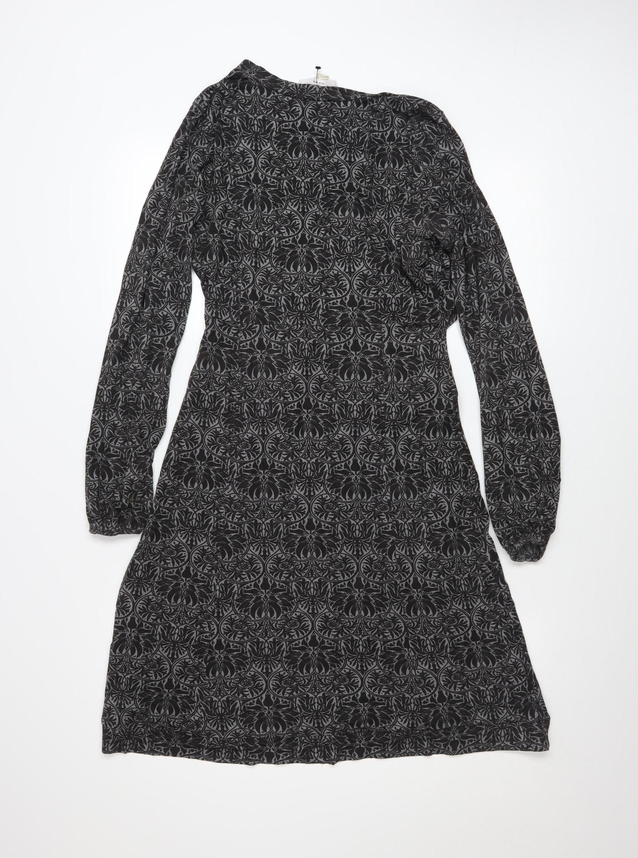 Rick Cardona Womens A-Line Dress Size 12 Black Floral Knee Length Scoop Neck Tie - close detail