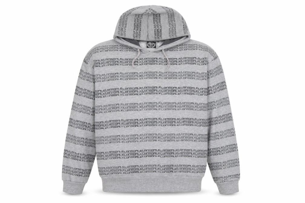 Lonsdale Mens Pullover Hoodie Size XL Grey Striped Long Sleeve Hooded Logo - front view