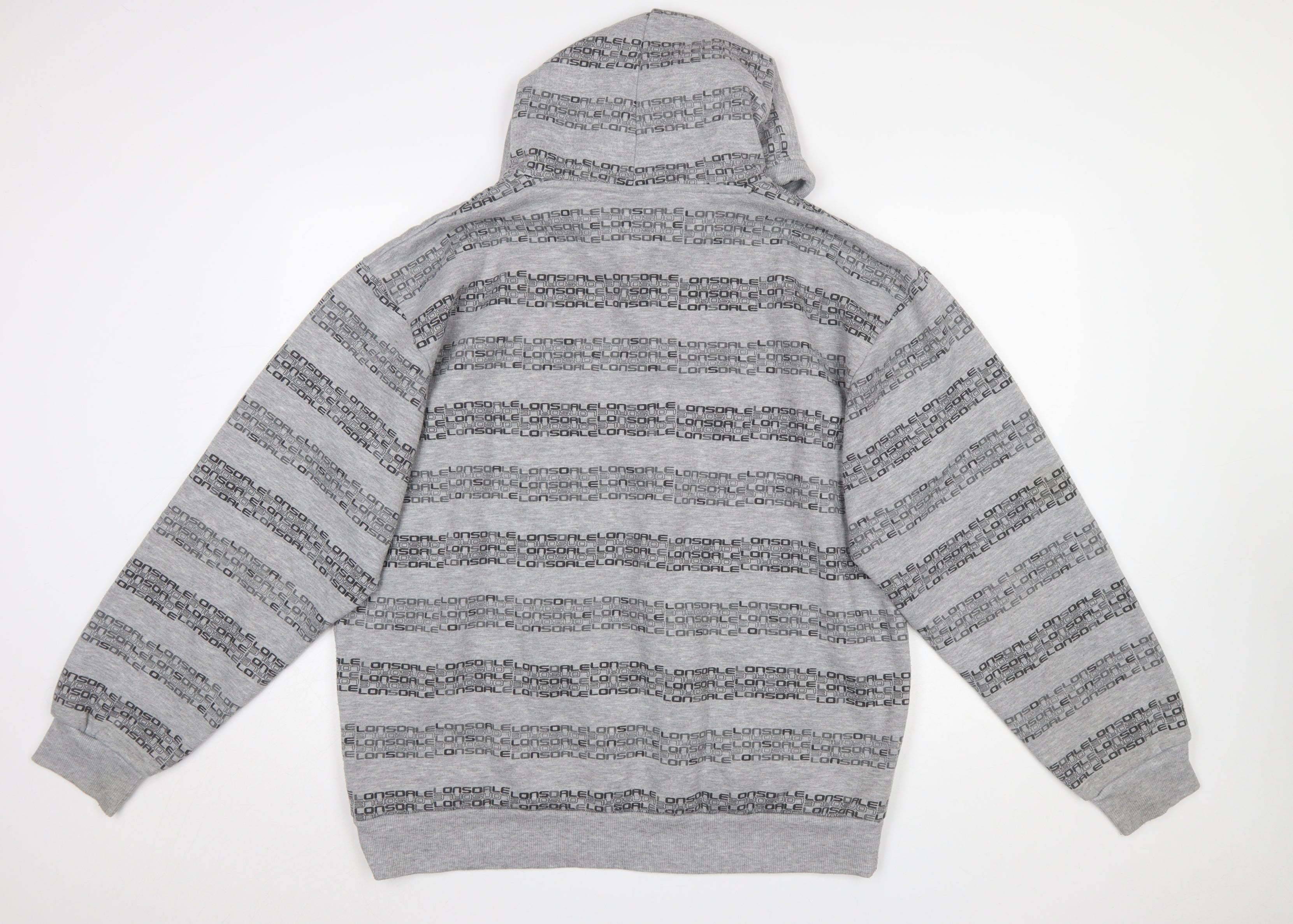 Lonsdale Mens Pullover Hoodie Size XL Grey Striped Long Sleeve Hooded Logo - close detail