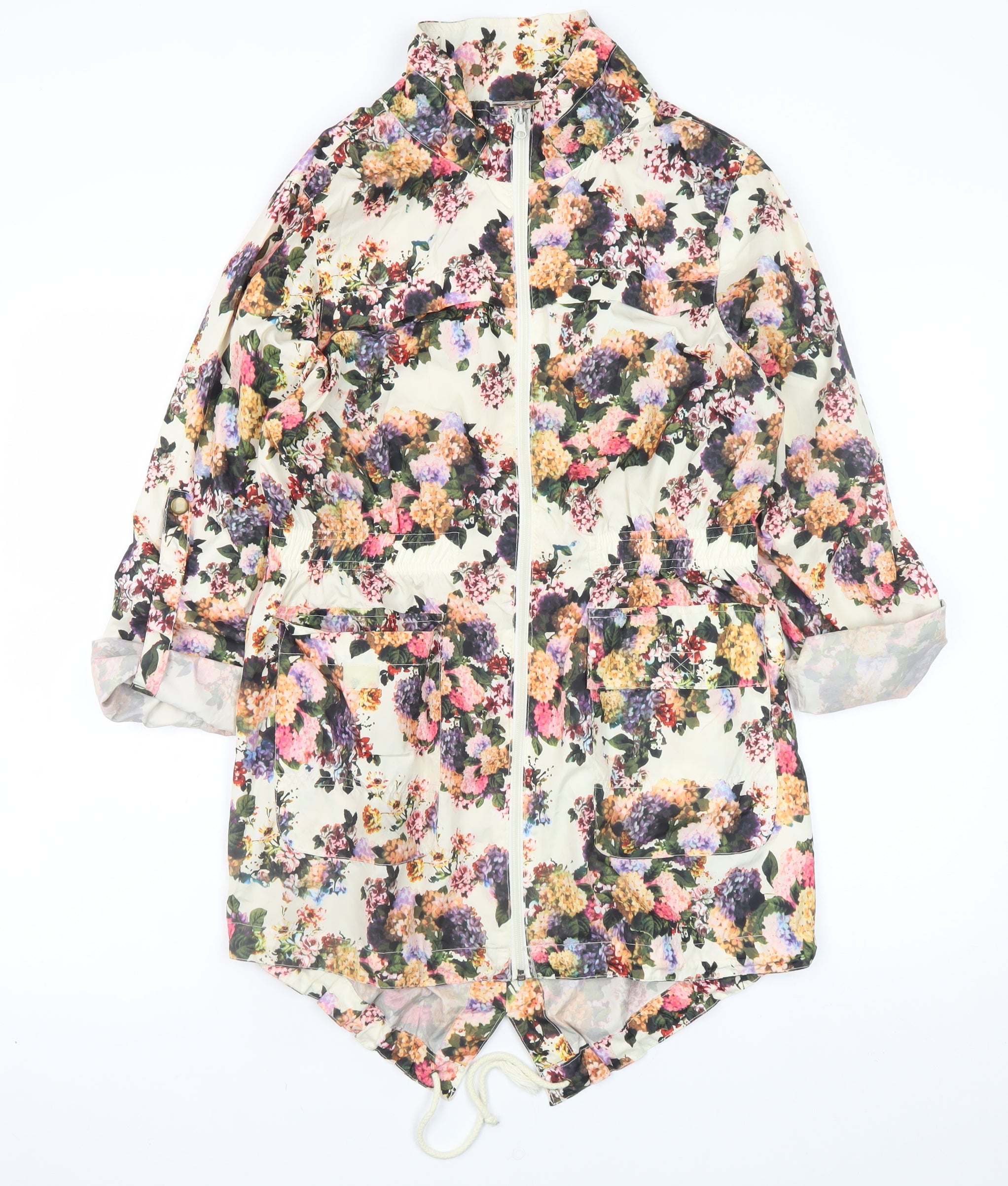 Brave Soul Womens Anorak Jacket Size 10 Multicoloured Floral Mid-Length Casual - reverse view