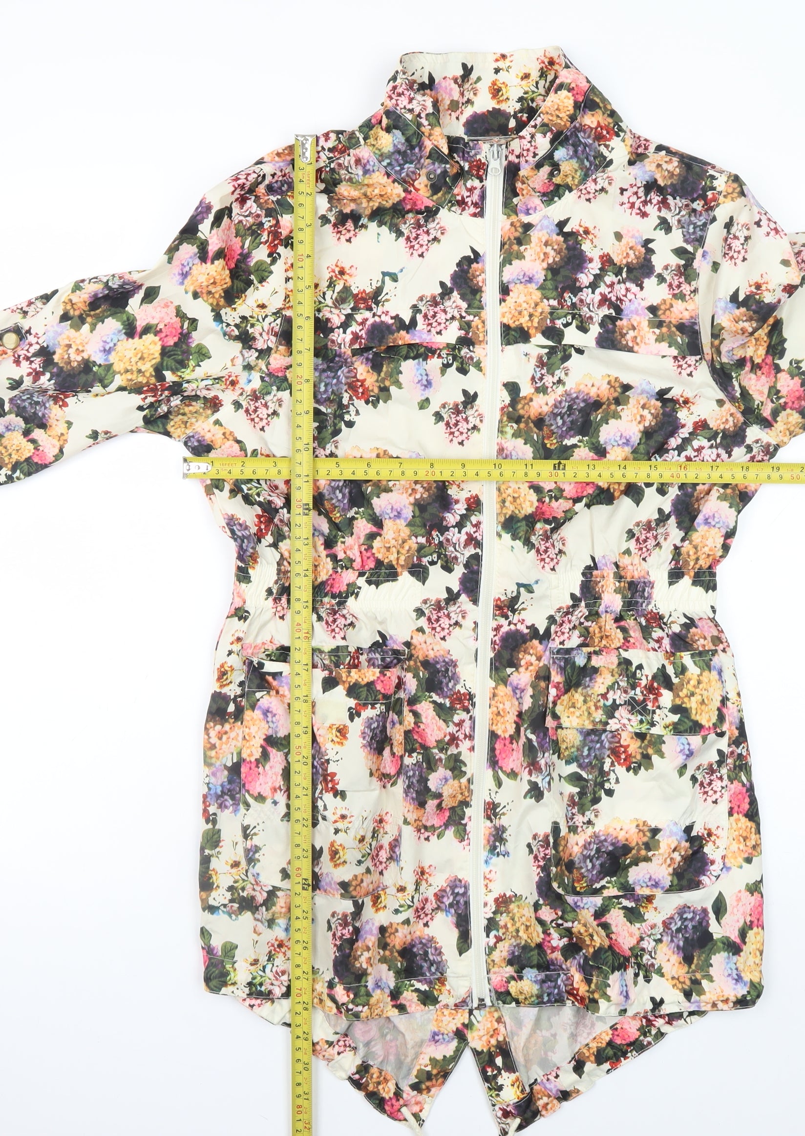 Brave Soul Womens Anorak Jacket Size 10 Multicoloured Floral Mid-Length Casual - label detail