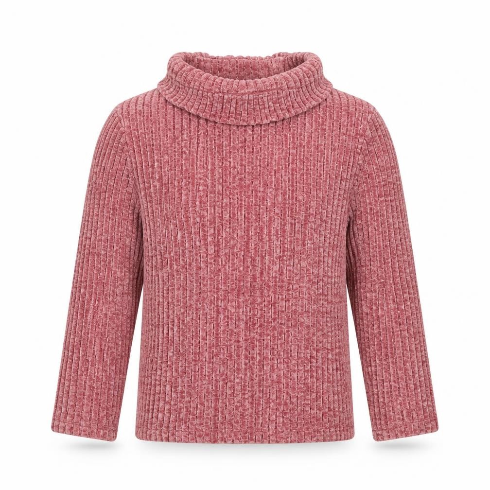 C&A Girls Pullover T-Shirt Size 7 Years Pink Solid High Neck Long Sleeve Casual - front view