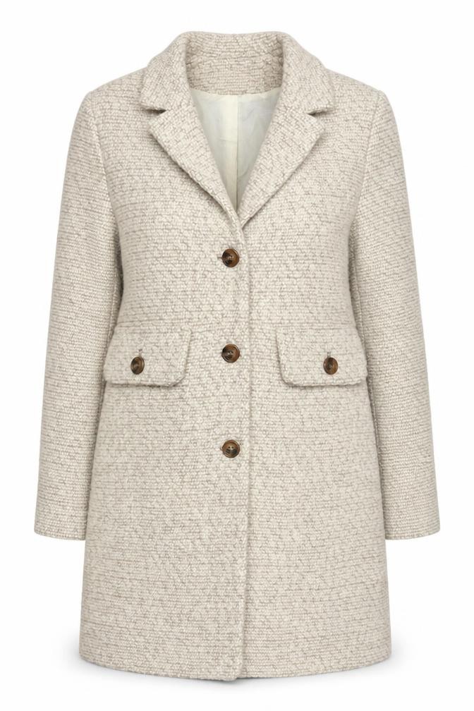 H&M Womens Overcoat Size 10 Beige Mid-Length Long Sleeve Casual Lined Button - front view