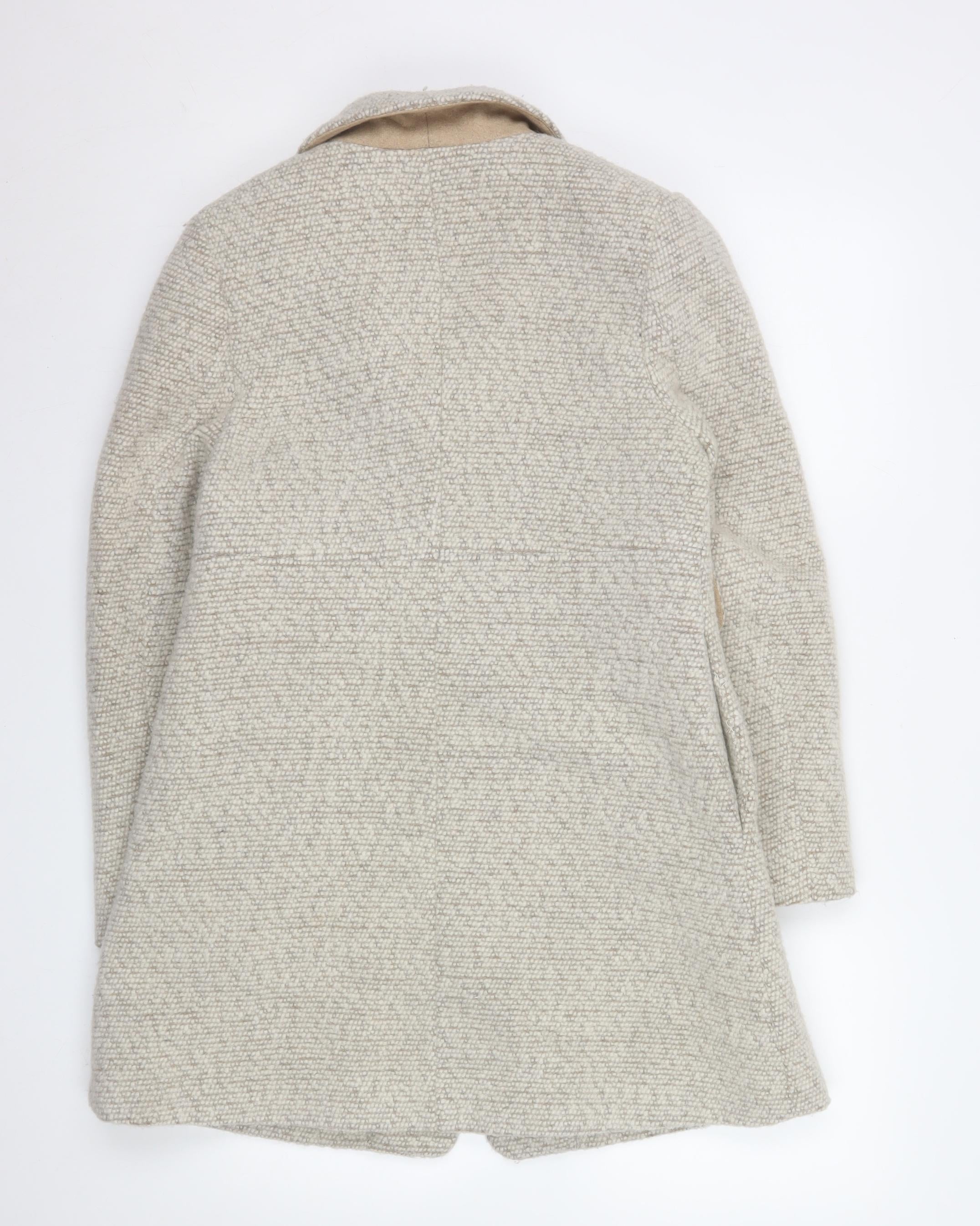 H&M Womens Overcoat Size 10 Beige Mid-Length Long Sleeve Casual Lined Button - close detail