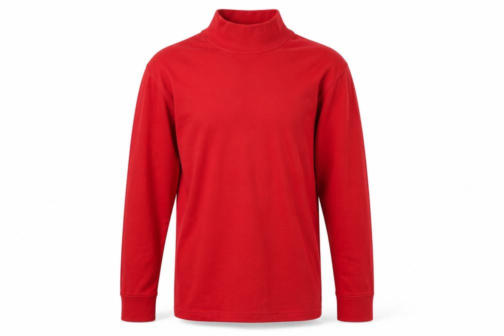 Lands' End Mens Button-Up Size M Red Solid Roll Neck Long Sleeve Casual - front view