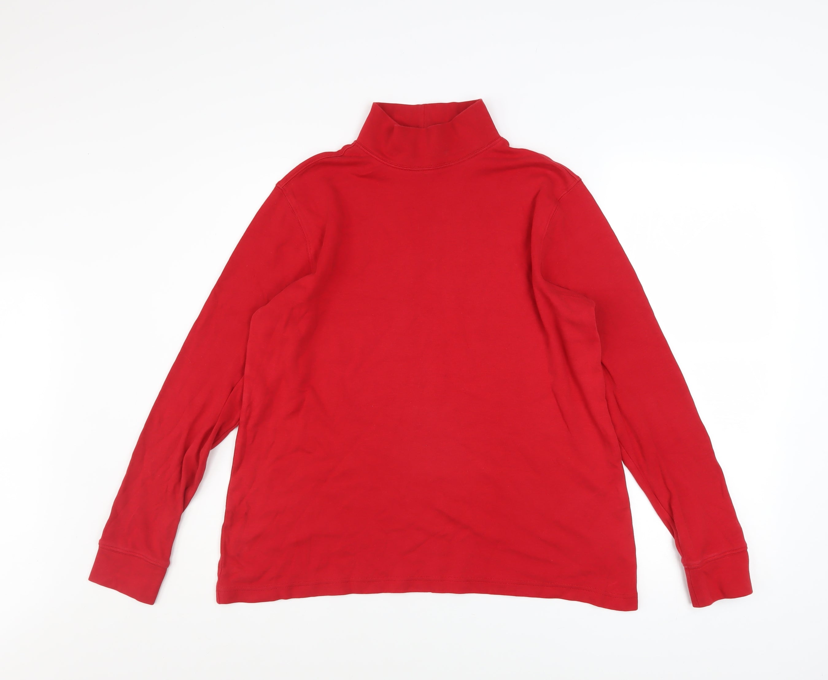 Lands' End Mens Button-Up Size M Red Solid Roll Neck Long Sleeve Casual - reverse view