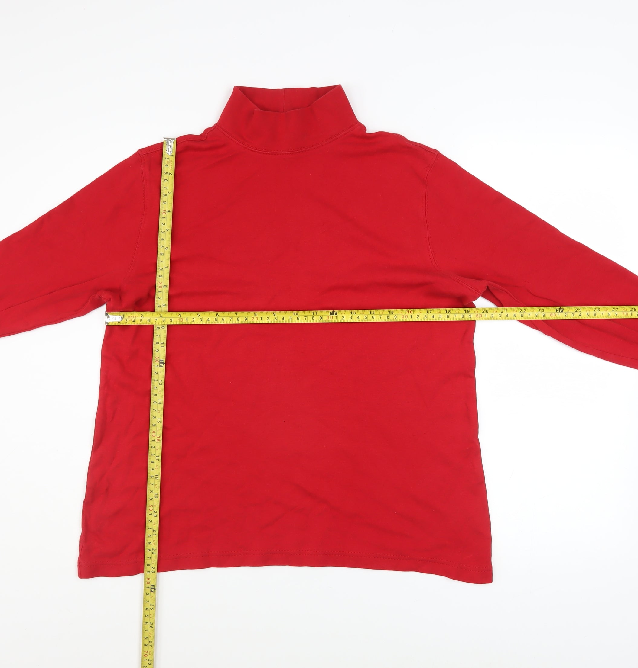 Lands' End Mens Button-Up Size M Red Solid Roll Neck Long Sleeve Casual - label detail