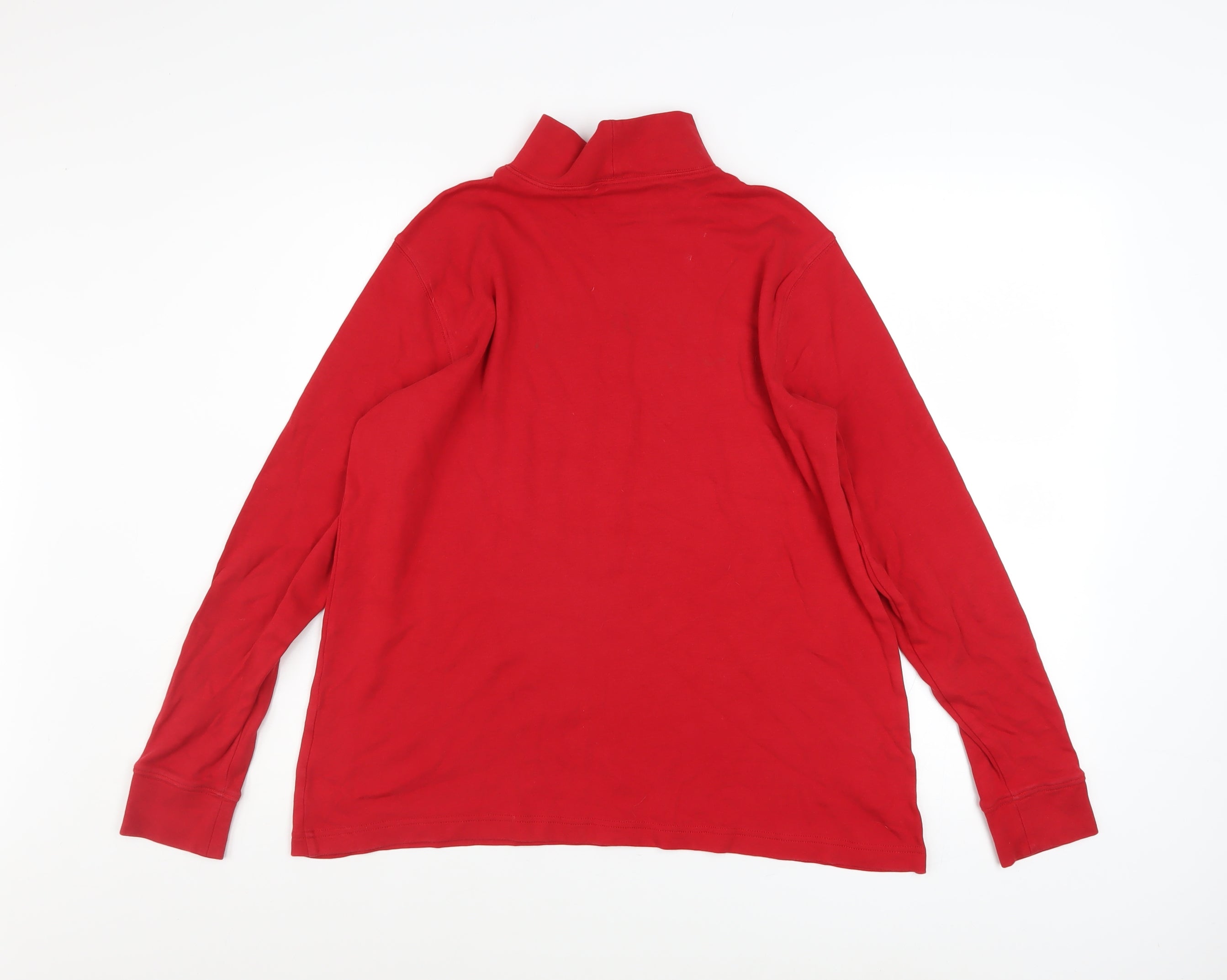 Lands' End Mens Button-Up Size M Red Solid Roll Neck Long Sleeve Casual - close detail