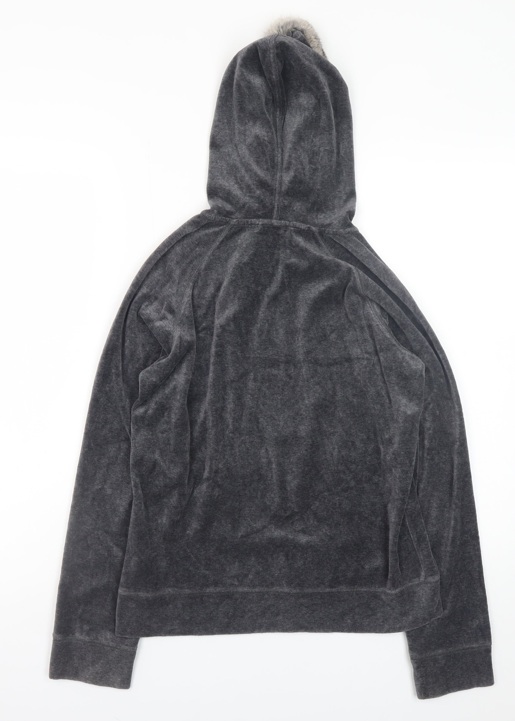 HushHush Womens Full Zip Hoodie Size 10 Grey Long Sleeve Casual Fur Trim - close detail
