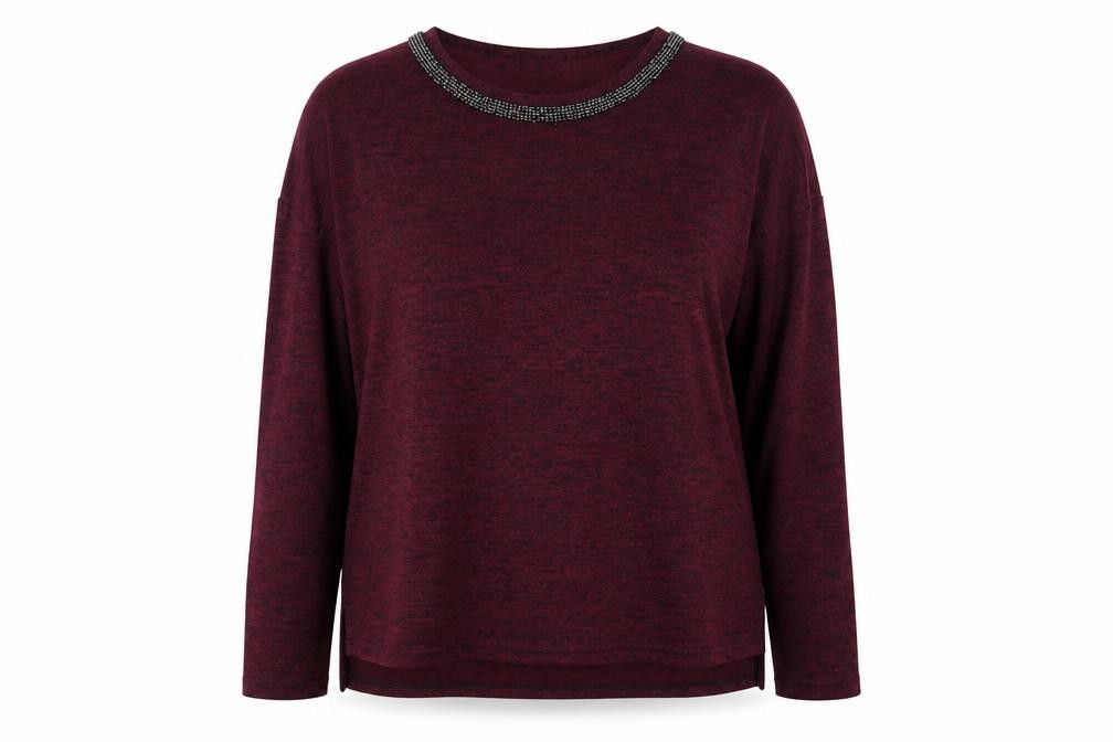 Womens Primark Size L Basic Blouse Purple Solid Crew Neck Long Sleeve Casual - front view