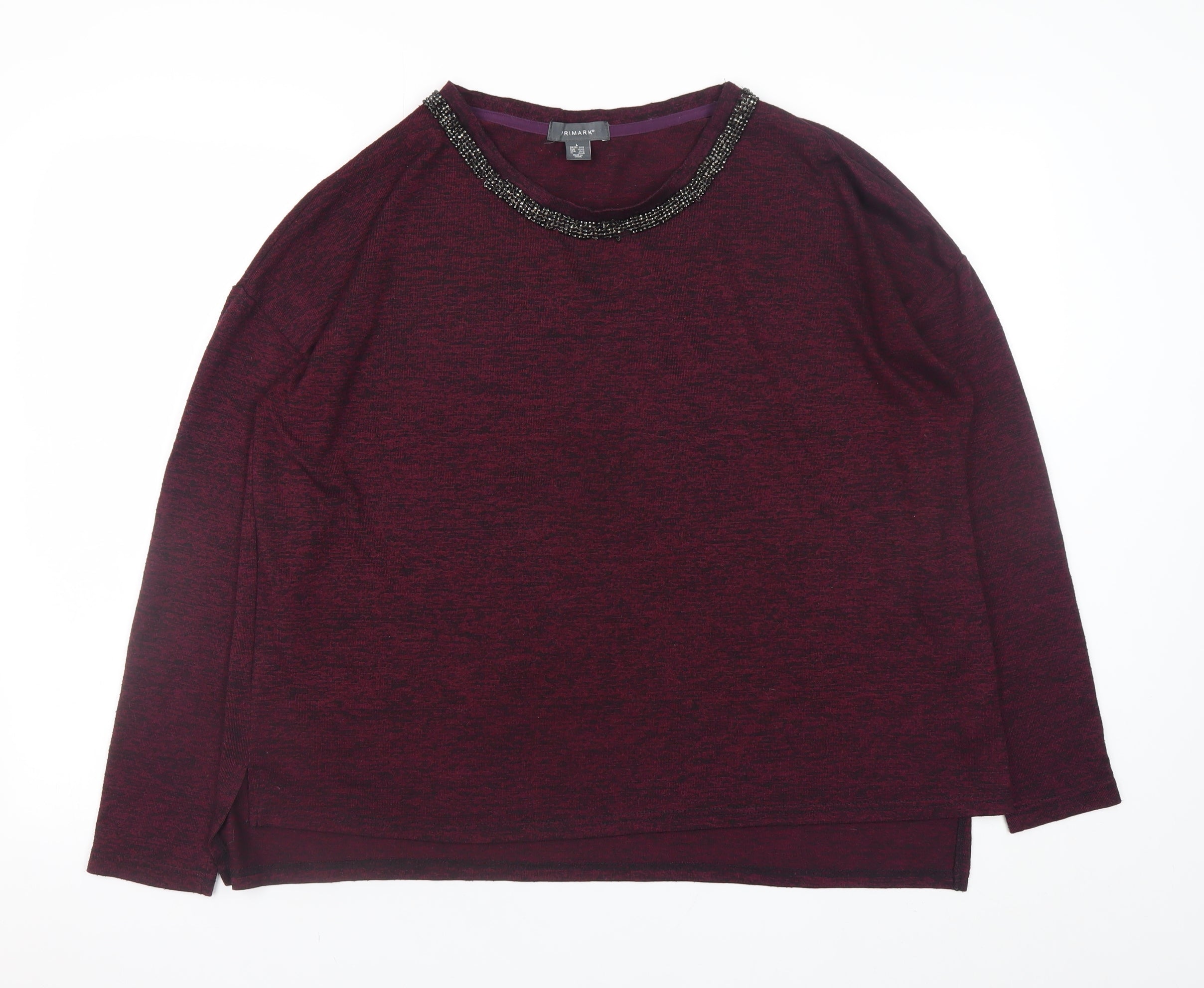 Womens Primark Size L Basic Blouse Purple Solid Crew Neck Long Sleeve Casual - reverse view