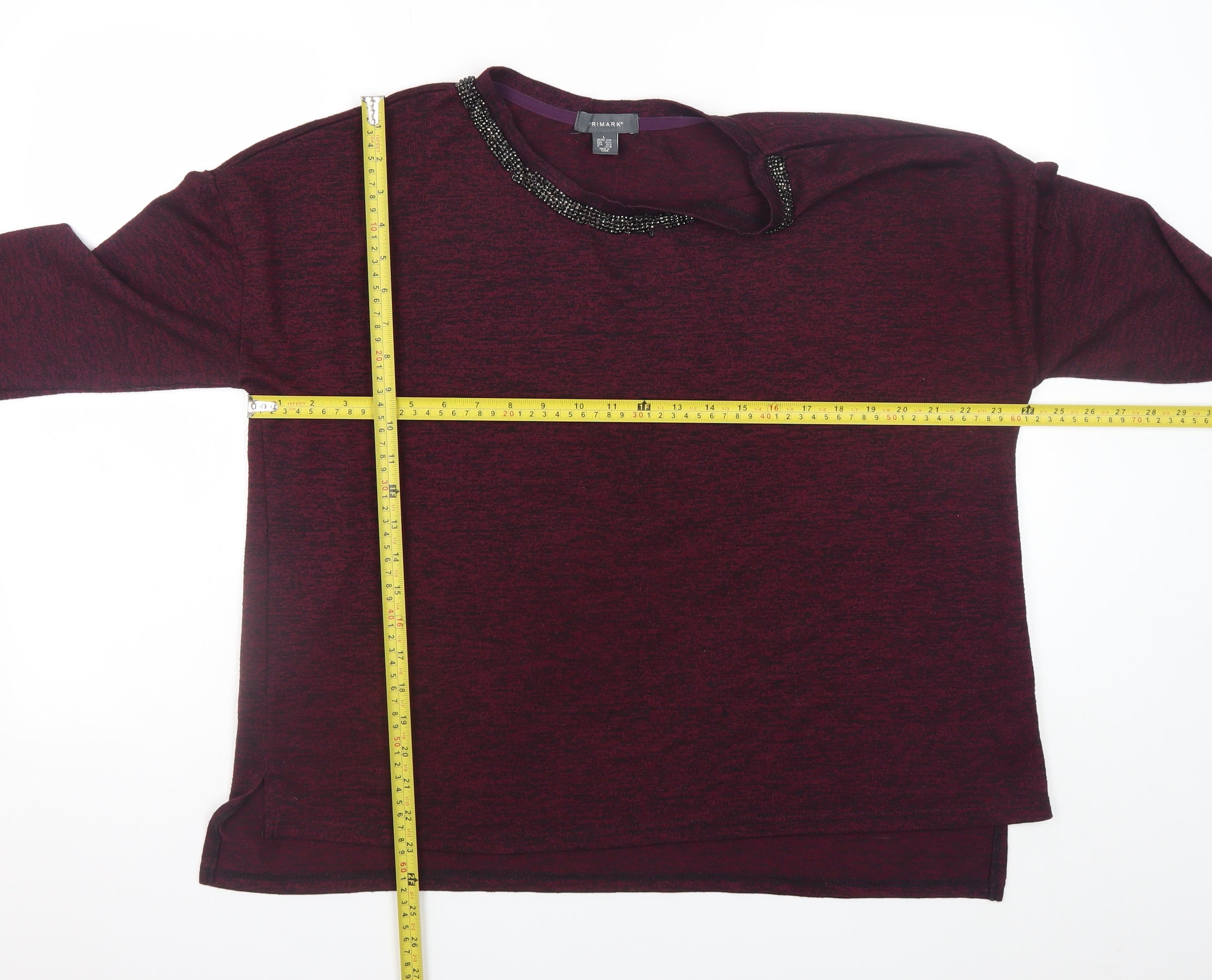 Womens Primark Size L Basic Blouse Purple Solid Crew Neck Long Sleeve Casual - label detail